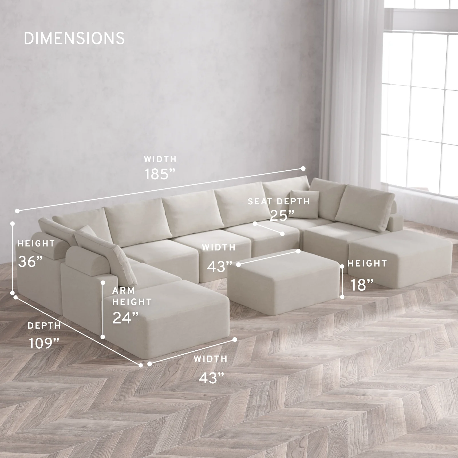 Modular Washable 9-Seater Open-Ends U Sectional + Chaise Ottoman Cloud + Bolster Sofa | Satin Velvet in Cashew - Image 5