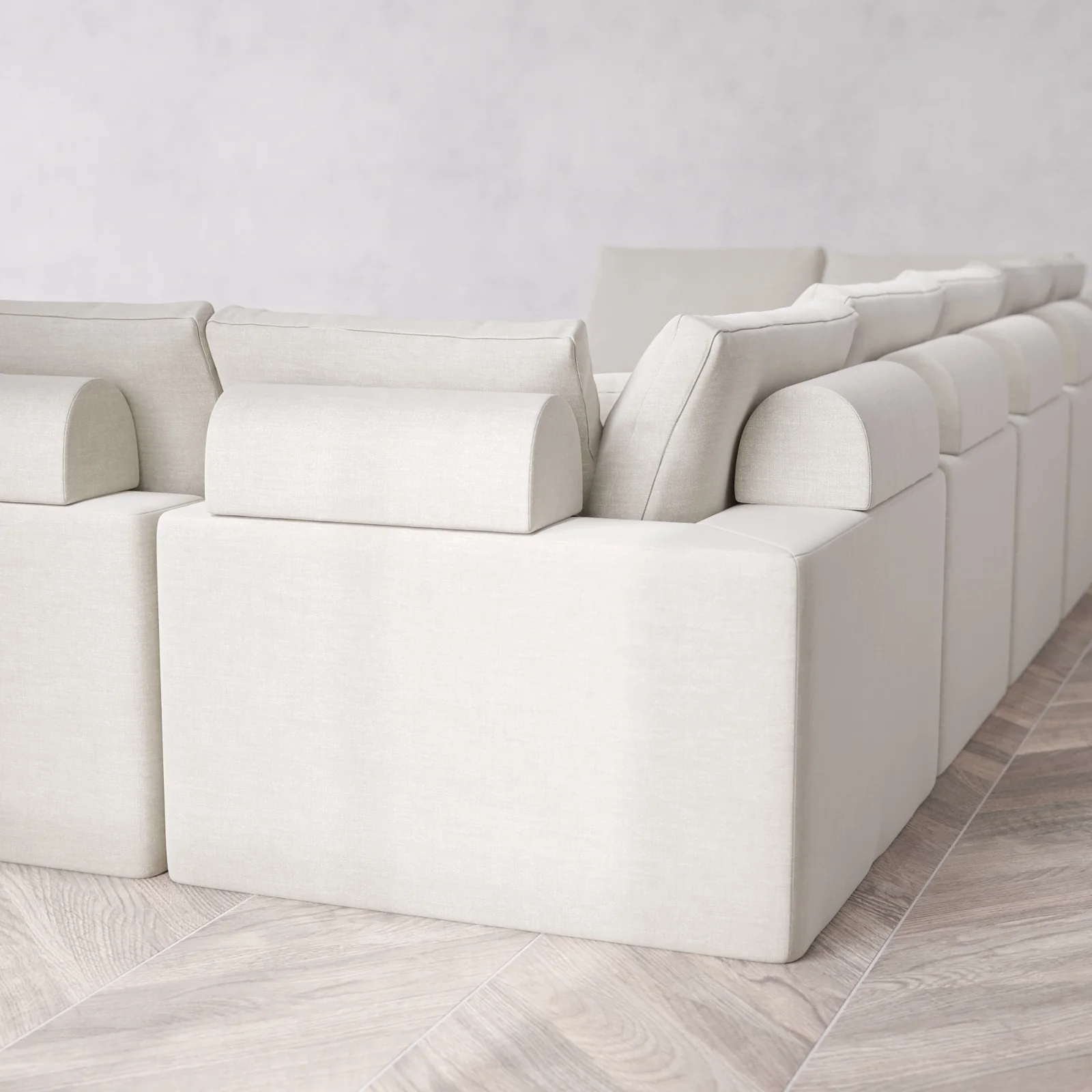 Modular Washable 9-Seater Open-Ends U Sectional + Chaise Ottoman Cloud + Bolster Sofa | Satin Velvet in Cashew - Image 6