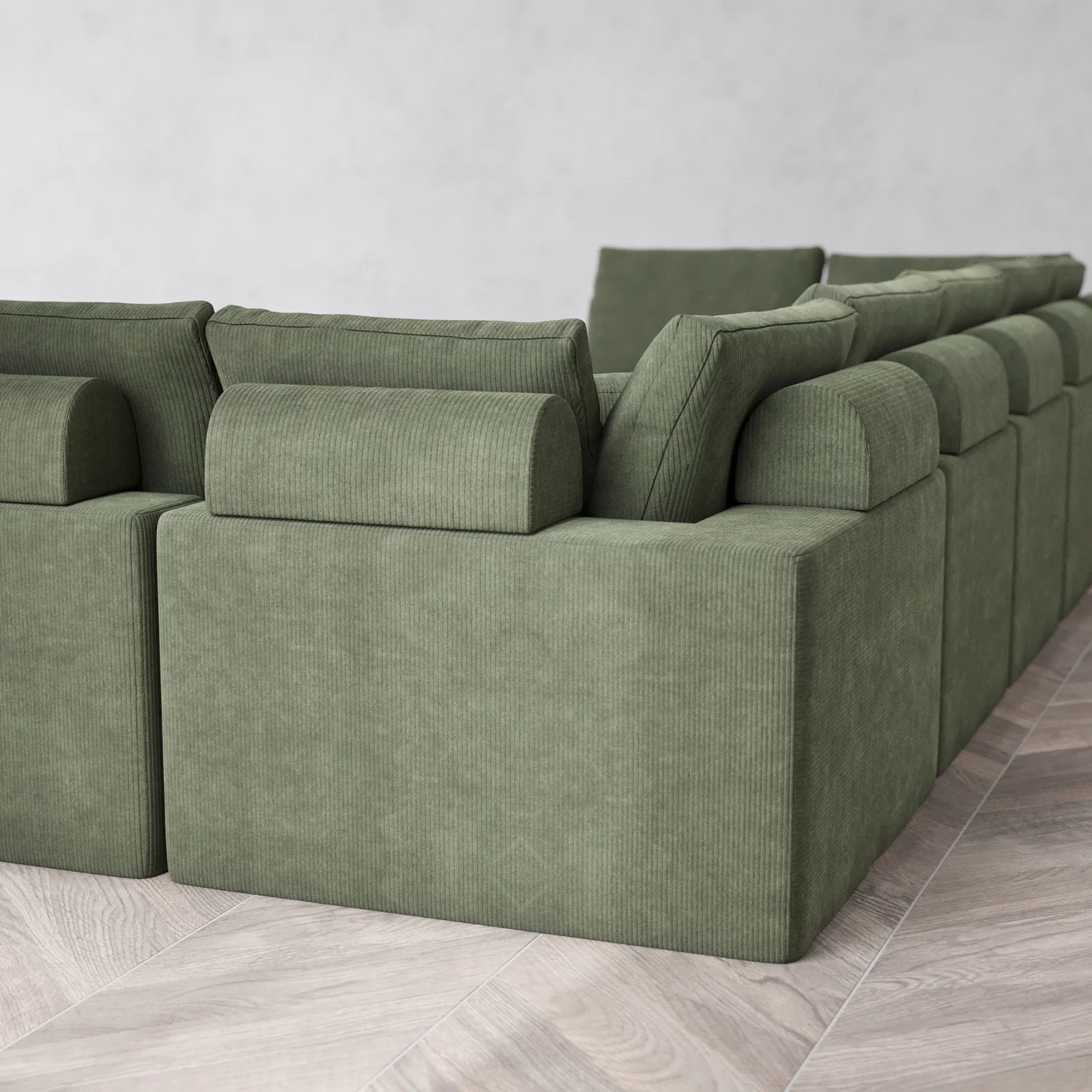 Modular Washable 9-Seater Open-Ends U Sectional + Chaise Ottoman Cloud + Bolster Sofa | Luxe Corduroy in Juniper - Image 6