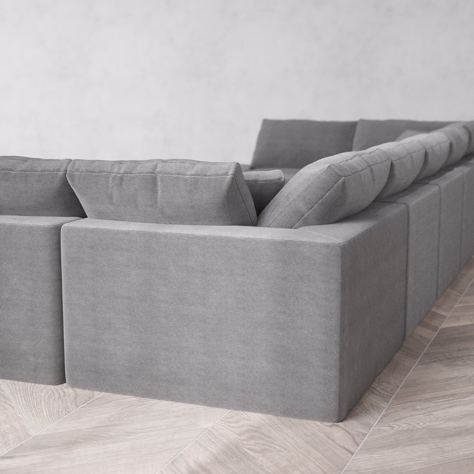 Modular Washable 9-Seater Open-Ends U Sectional + Chaise Ottoman Cloud Sofa | Lux Weave in Slate - Image 6