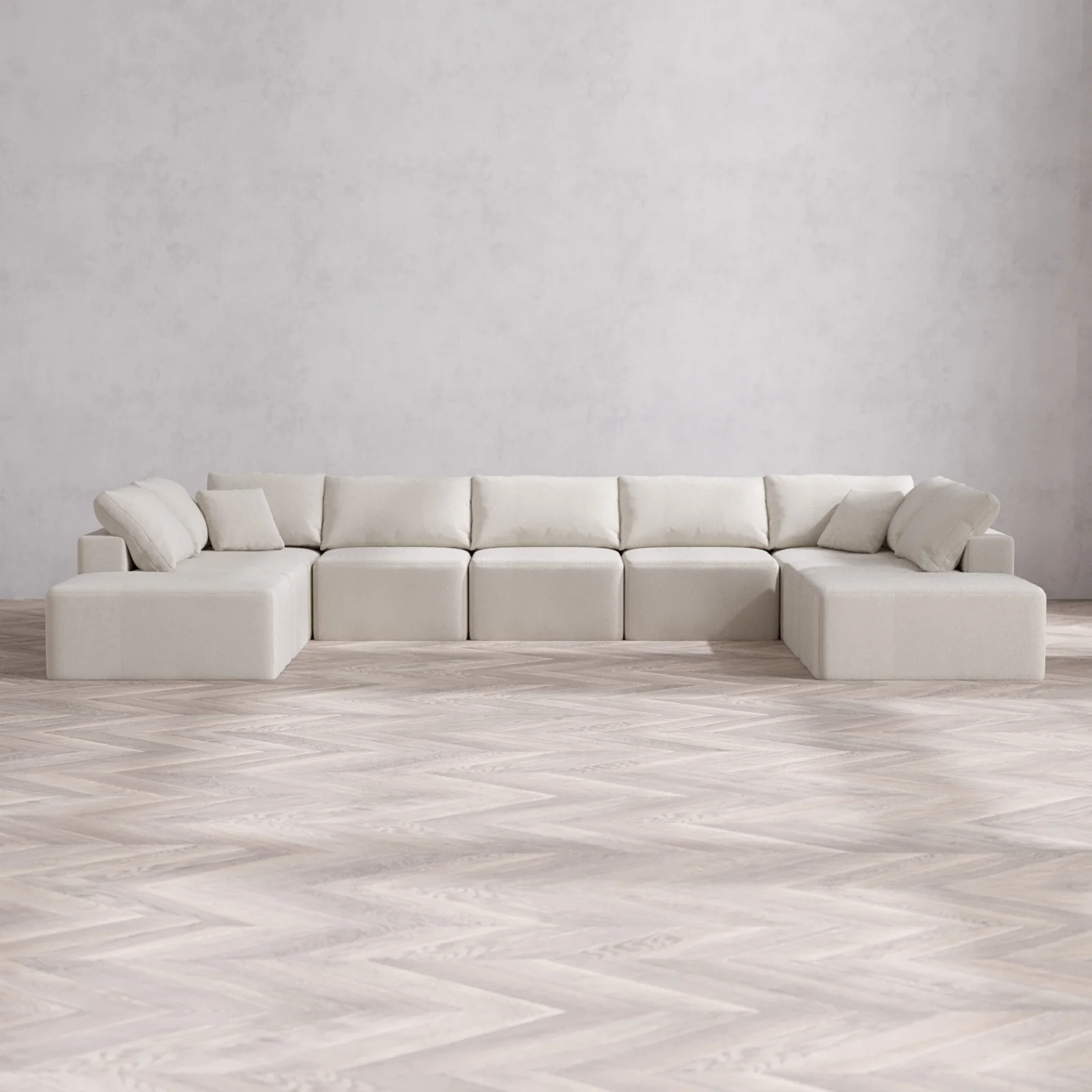Modular Washable 9-Seater Open-Ends U Sectional Cloud Sofa | Lux Weave in Pearl