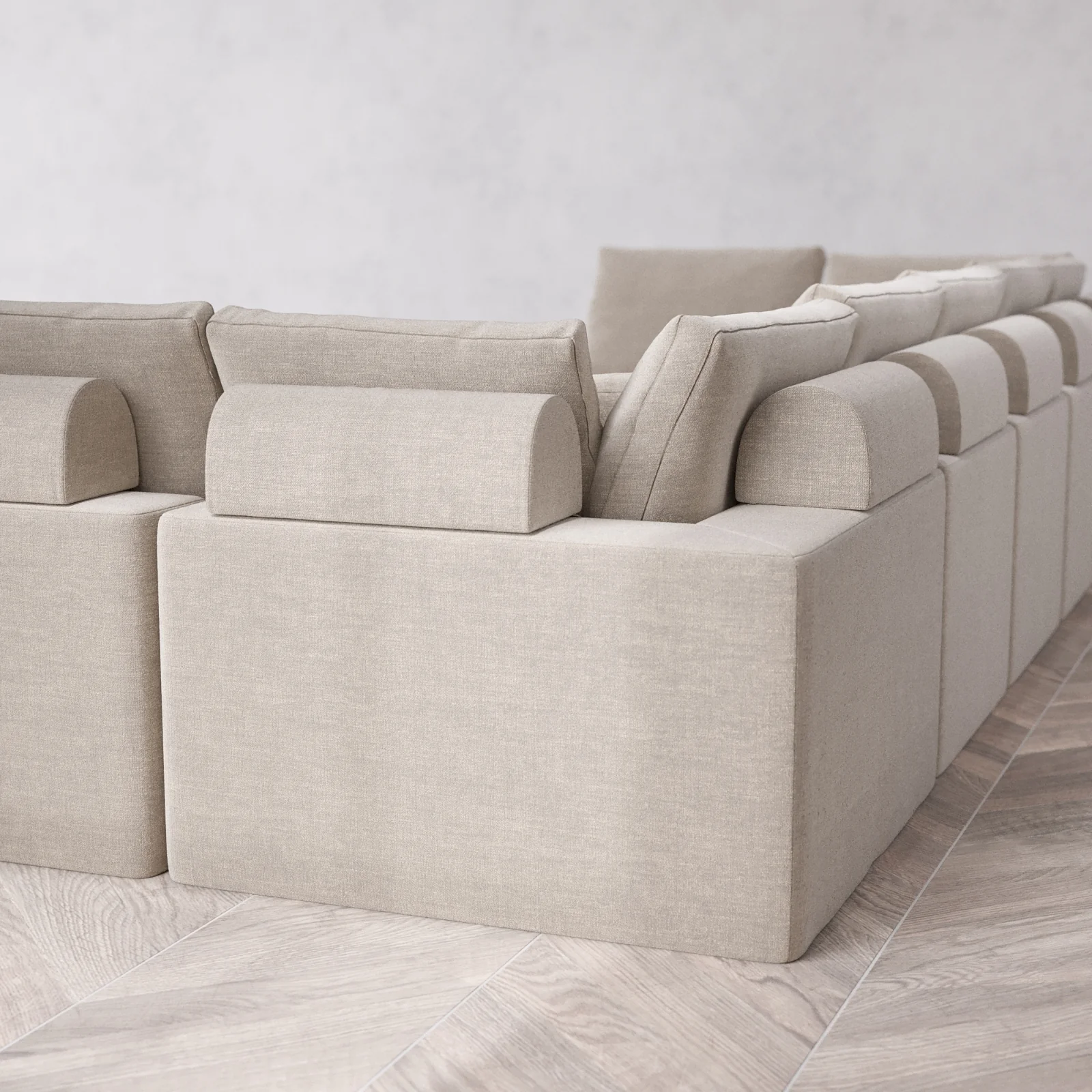 Modular Washable 9-Seater Open-Ends U Sectional Cloud + Bolster Sofa | Satin Velvet in Caraway - Image 6