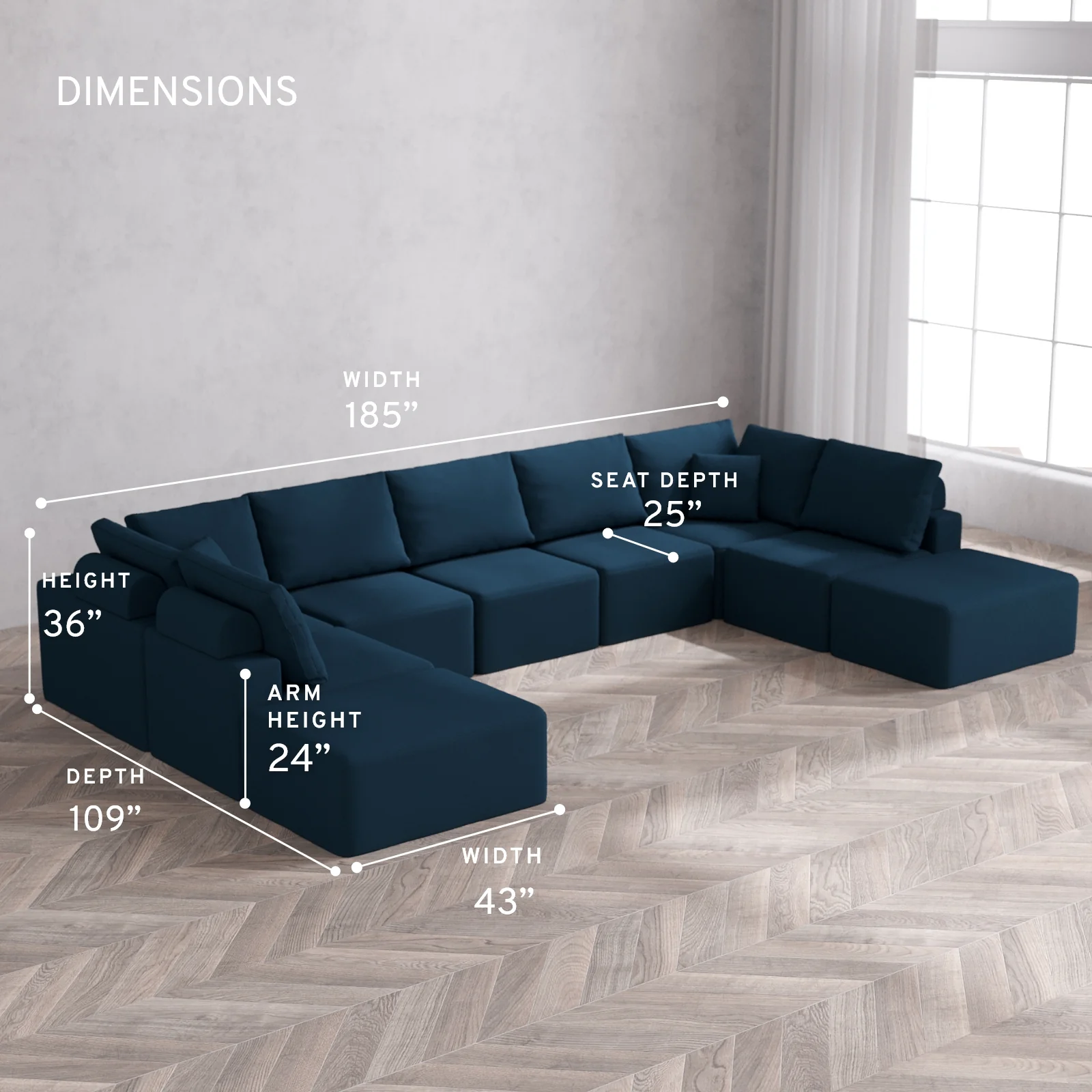 Modular Washable 9-Seater Open-Ends U Sectional Cloud + Bolster Sofa | Arden Weave in Lazuli - Image 5