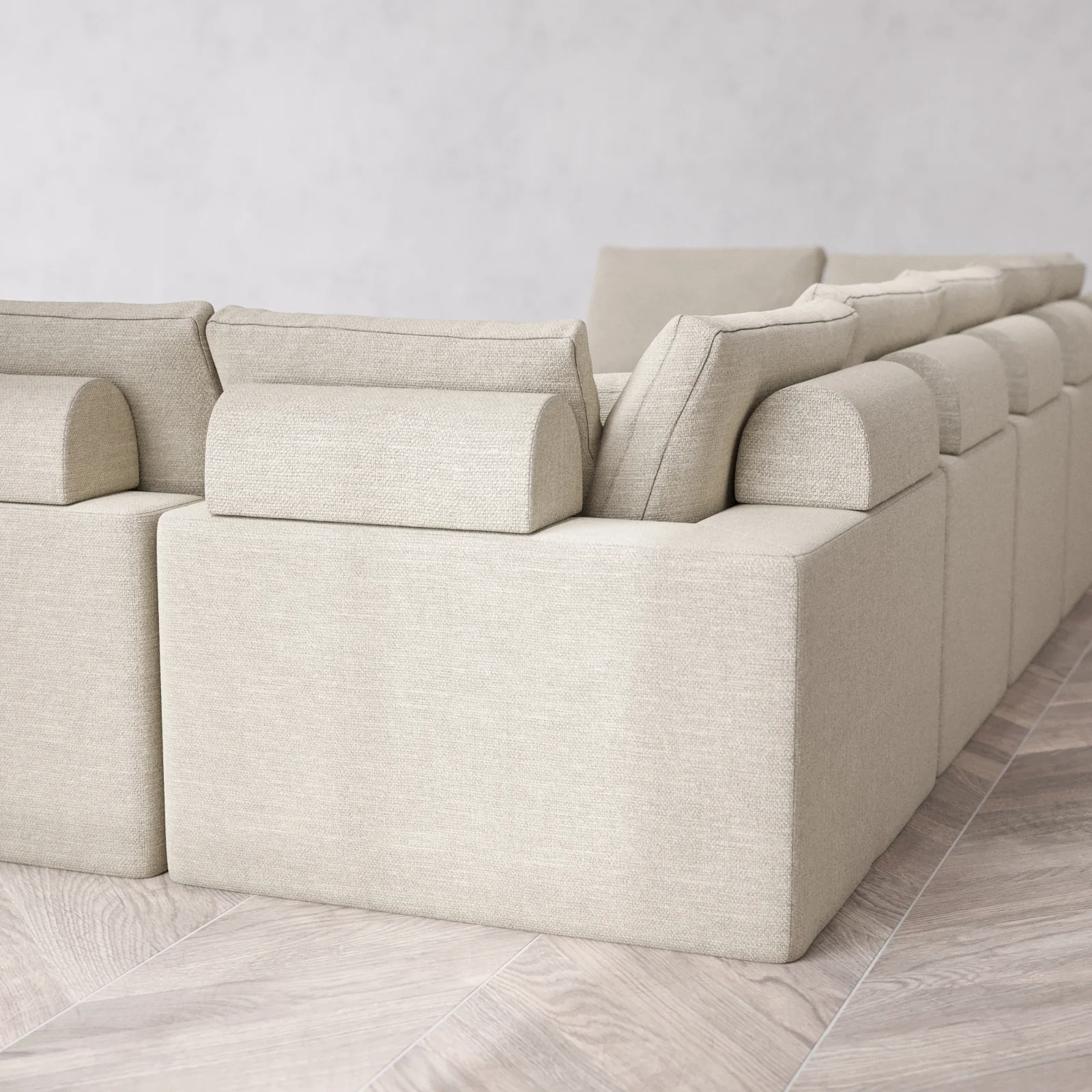 Modular Washable 9-Seater Open-Ends U Sectional Cloud + Bolster Sofa | Plush Twill in Sandstone - Image 6