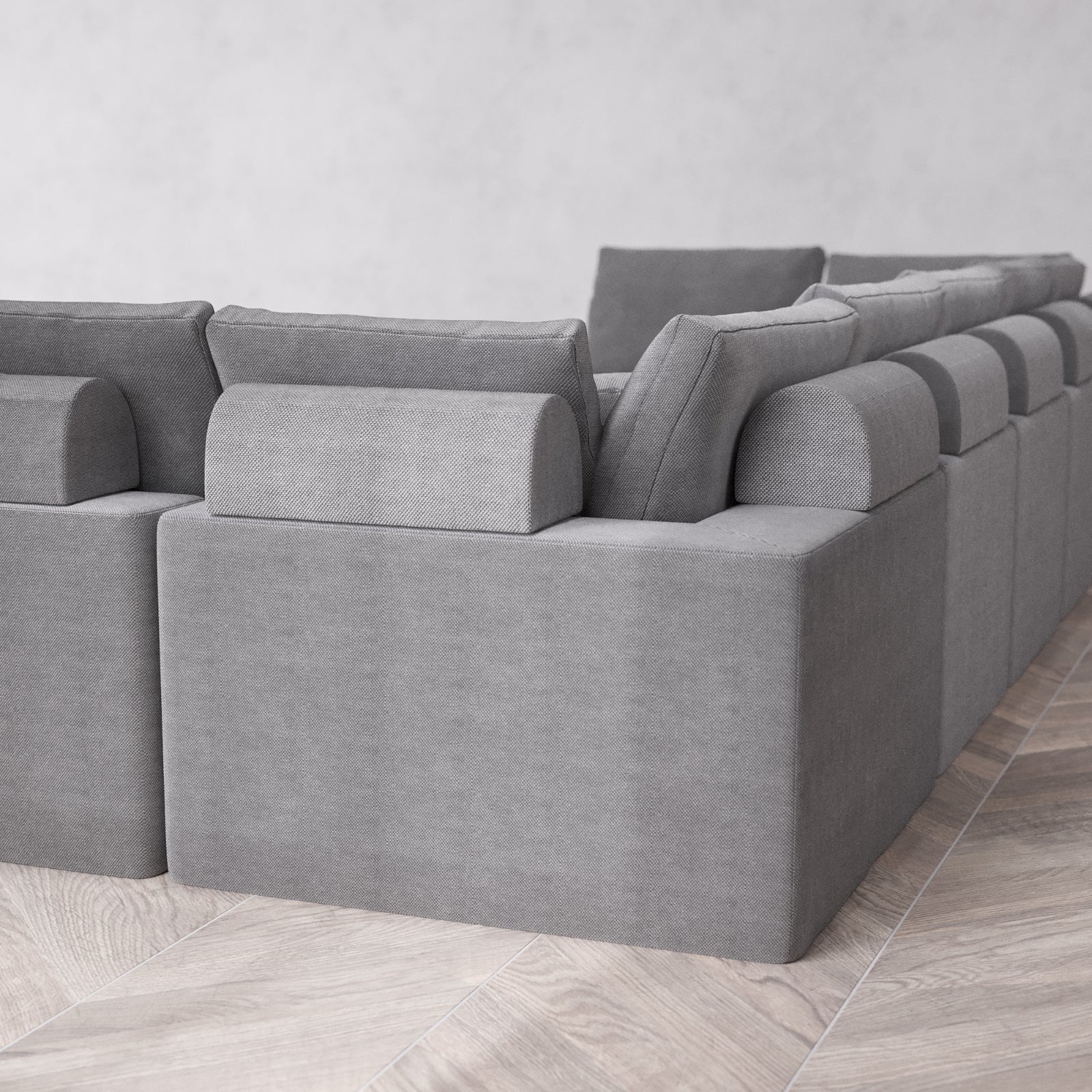 Modular Washable 9-Seater Open-Ends U Sectional Cloud + Bolster Sofa | Lux Weave in Slate - Image 6