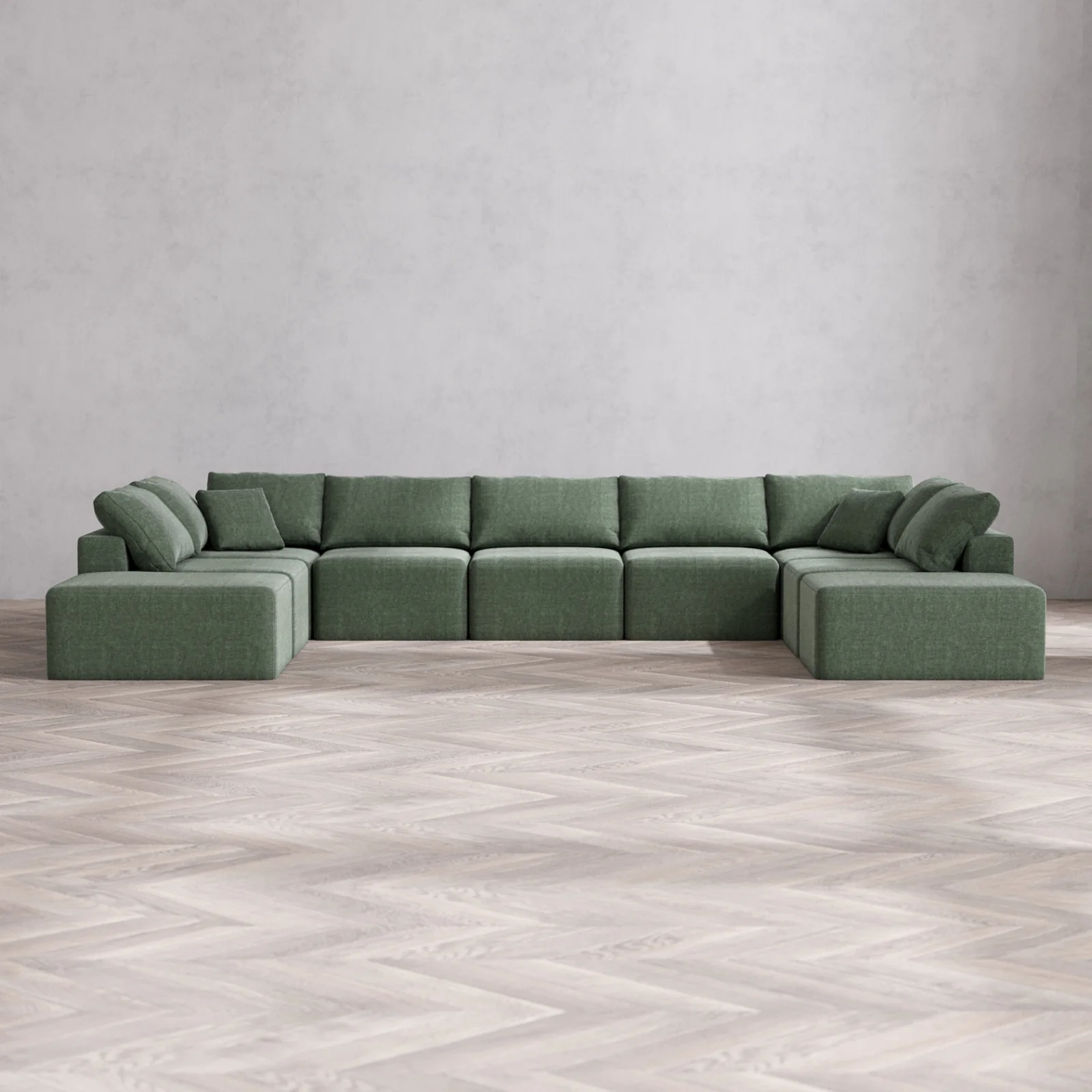 Modular Washable 9-Seater Open-Ends U Sectional Cloud Sofa | Heirloom Velvet in Sage
