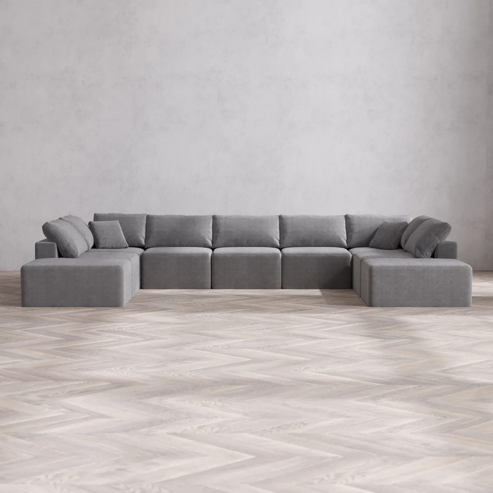Modular Washable 9-Seater Open-Ends U Sectional Cloud Sofa | Lux Weave in Slate