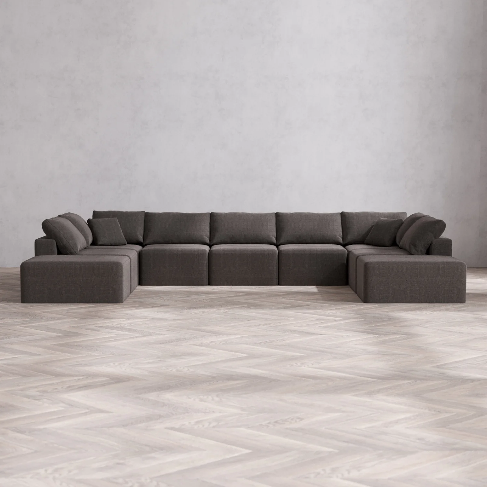 Modular Washable 9-Seater Open-Ends U Sectional Cloud Sofa | Heirloom Velvet in Truffle