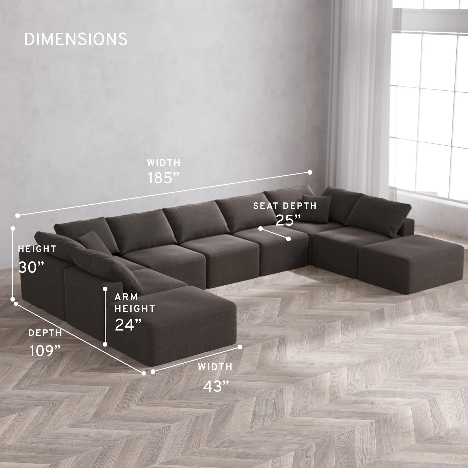 Modular Washable 9-Seater Open-Ends U Sectional Cloud Sofa | Heirloom Velvet in Truffle - Image 5