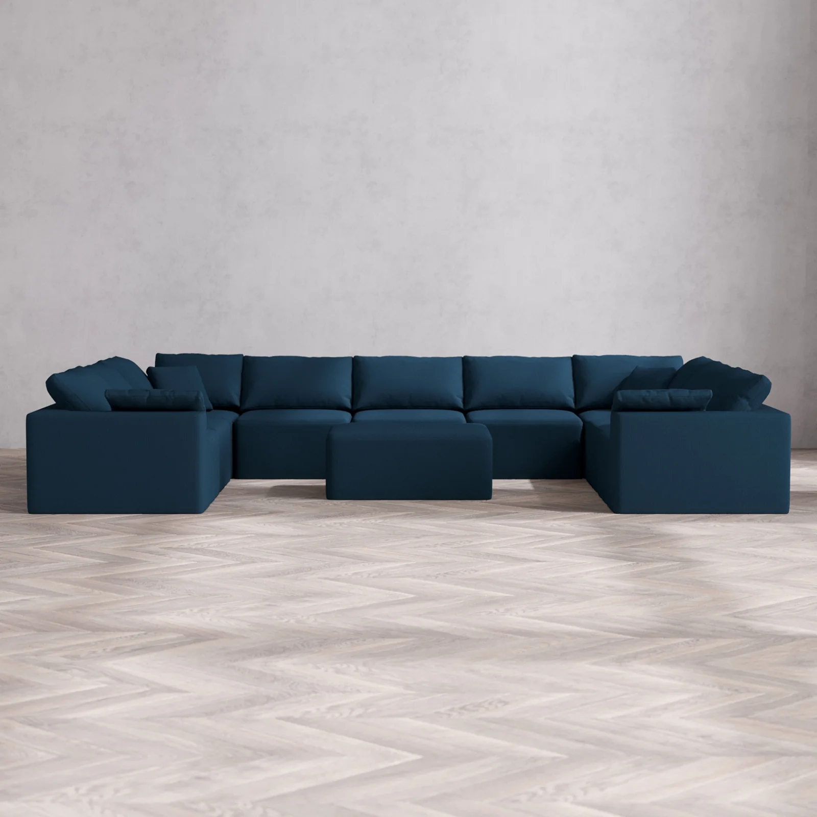 Modular Washable 9-Seater U Sectional + Chaise Ottoman Cloud Sofa | Arden Weave in Lazuli