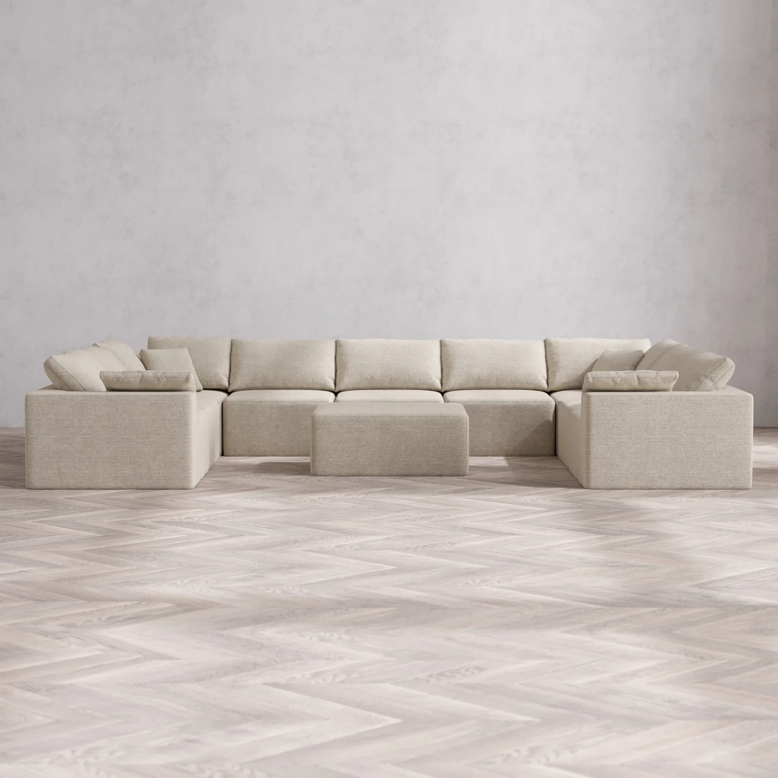 Modular Washable 9-Seater U Sectional + Chaise Ottoman Cloud Sofa | Plush Twill in Sandstone