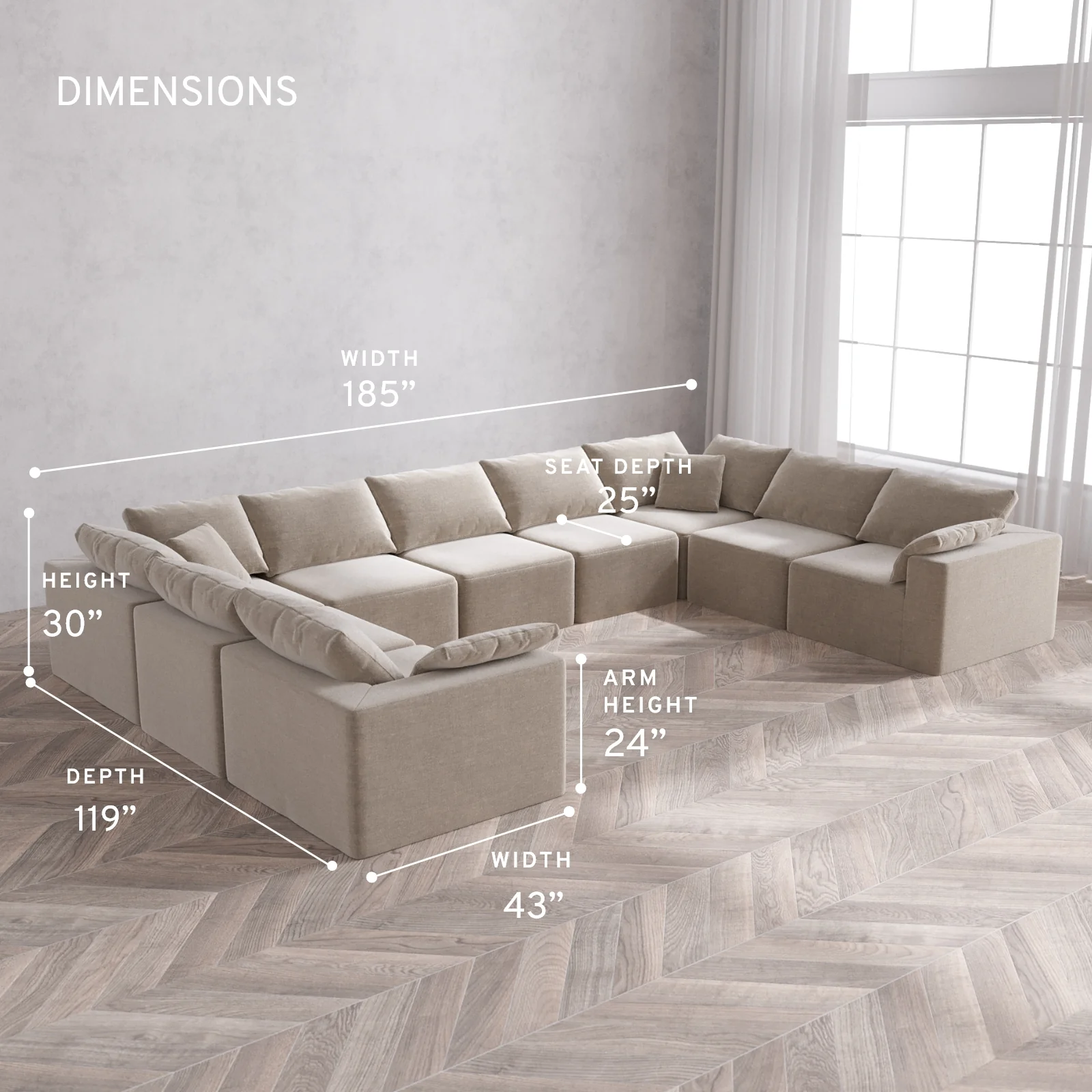 Modular Washable 9-Seater U Sectional Cloud Sofa | Satin Velvet in Caraway - Image 5