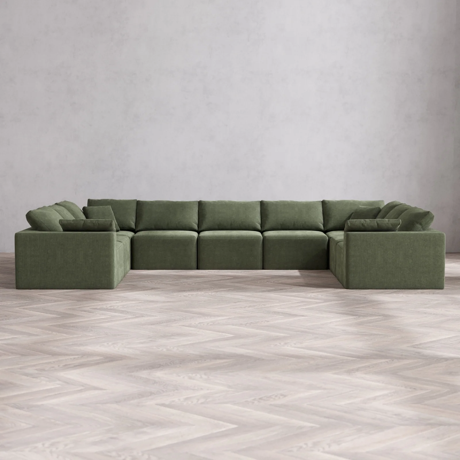 Modular Washable 9-Seater U Sectional Cloud Sofa | Luxe Corduroy in Juniper
