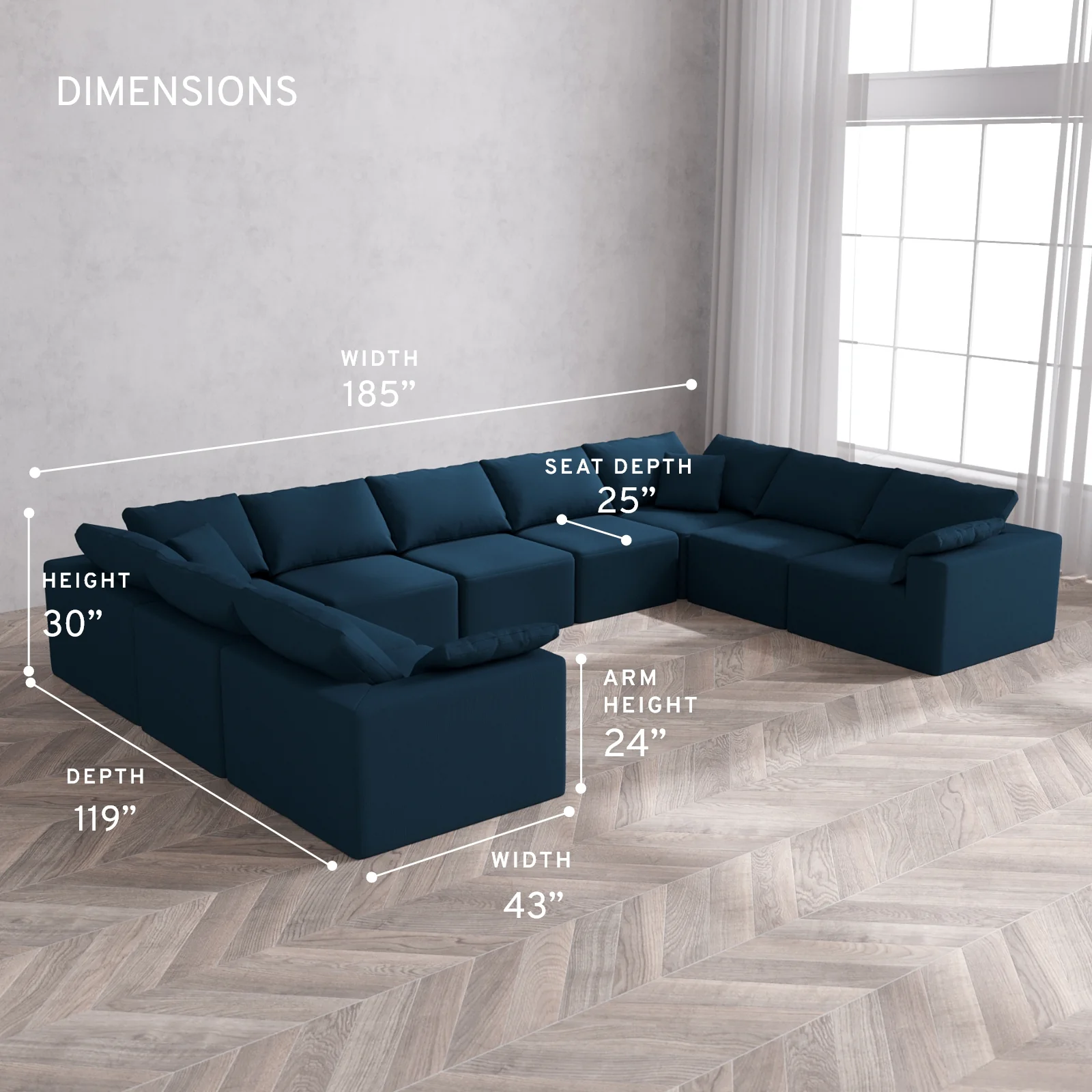 Modular Washable 9-Seater U Sectional Cloud Sofa | Arden Weave in Lazuli - Image 5