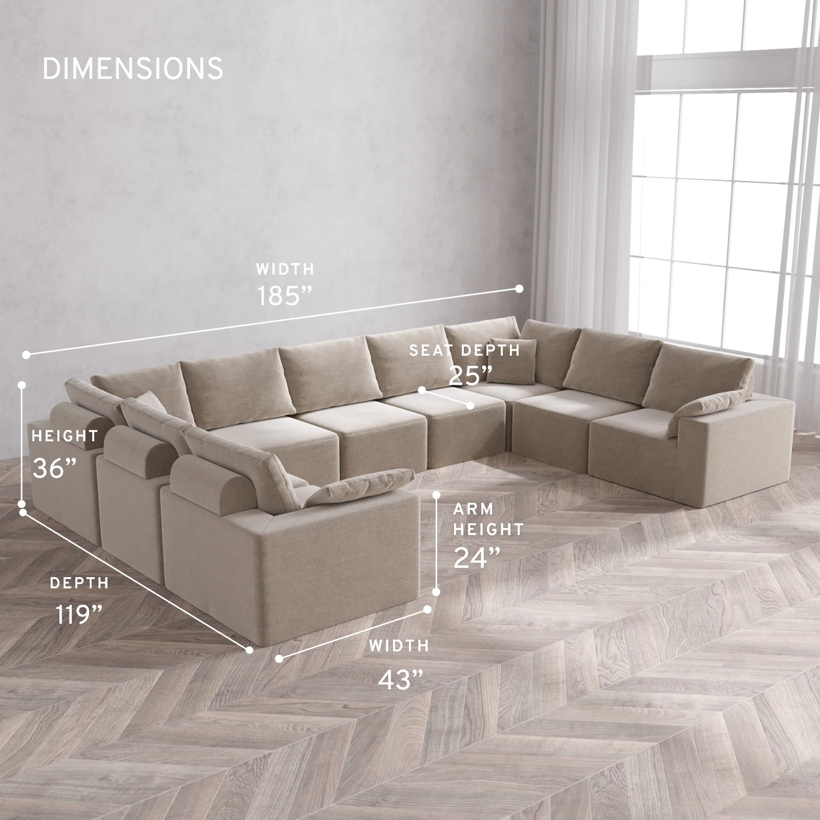 Modular Washable 9-Seater U Sectional Cloud + Bolster Sofa | Satin Velvet in Caraway - Image 5
