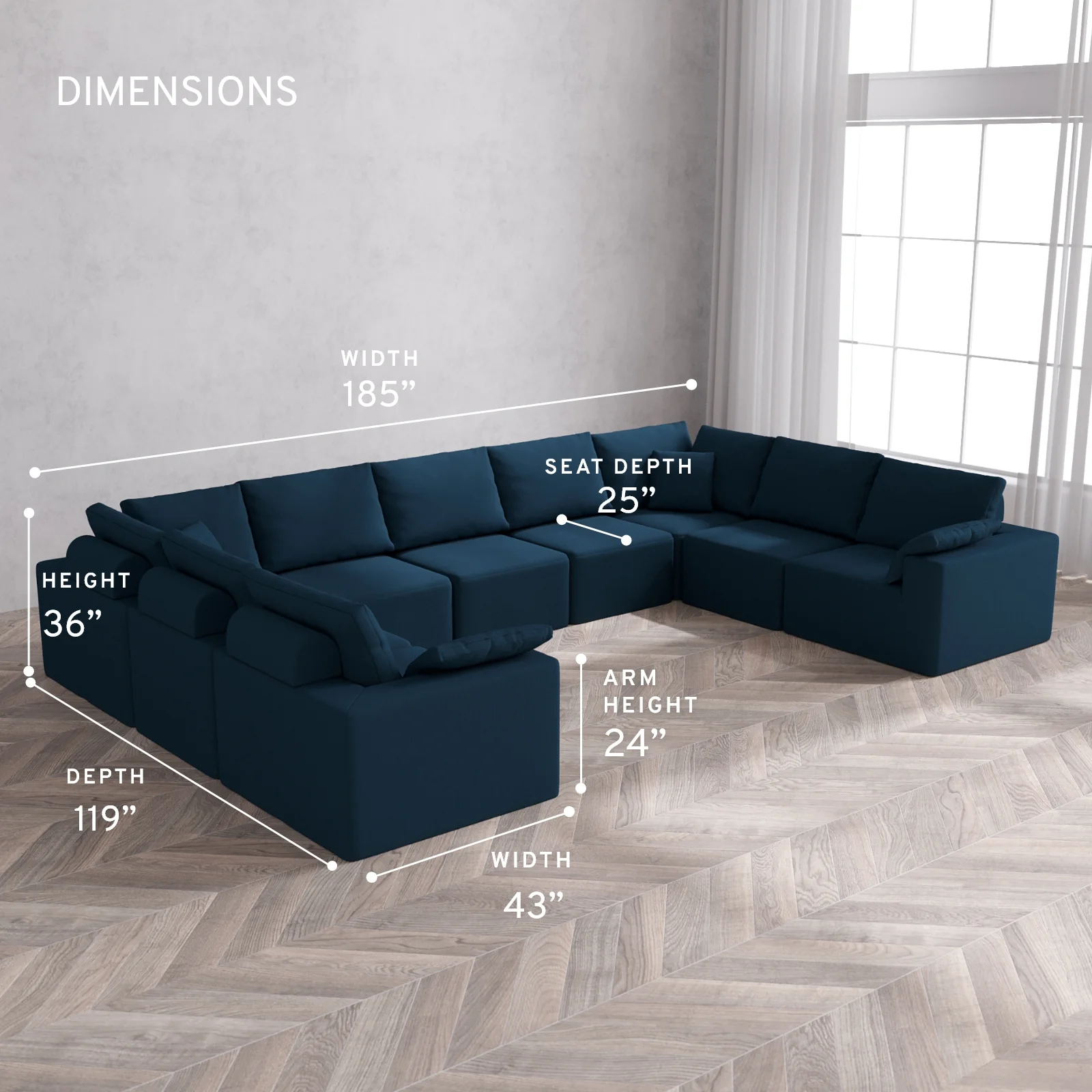 Modular Washable 9-Seater U Sectional Cloud + Bolster Sofa | Arden Weave in Lazuli - Image 5