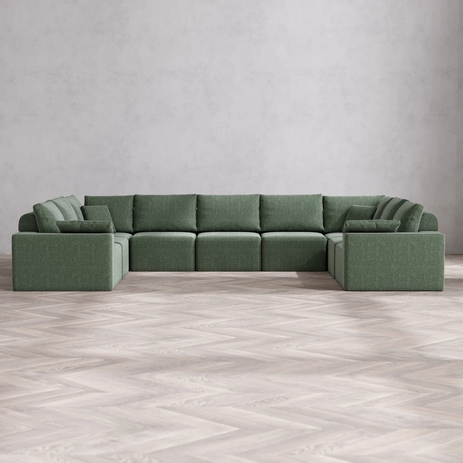 Modular Washable 9-Seater U Sectional Cloud + Bolster Sofa | Heirloom Velvet in Sage