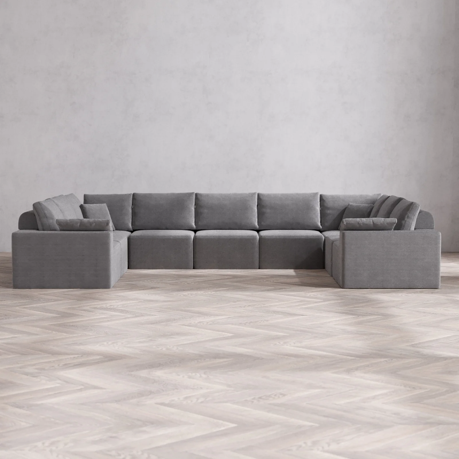 Modular Washable 9-Seater U Sectional Cloud + Bolster Sofa | Lux Weave in Slate