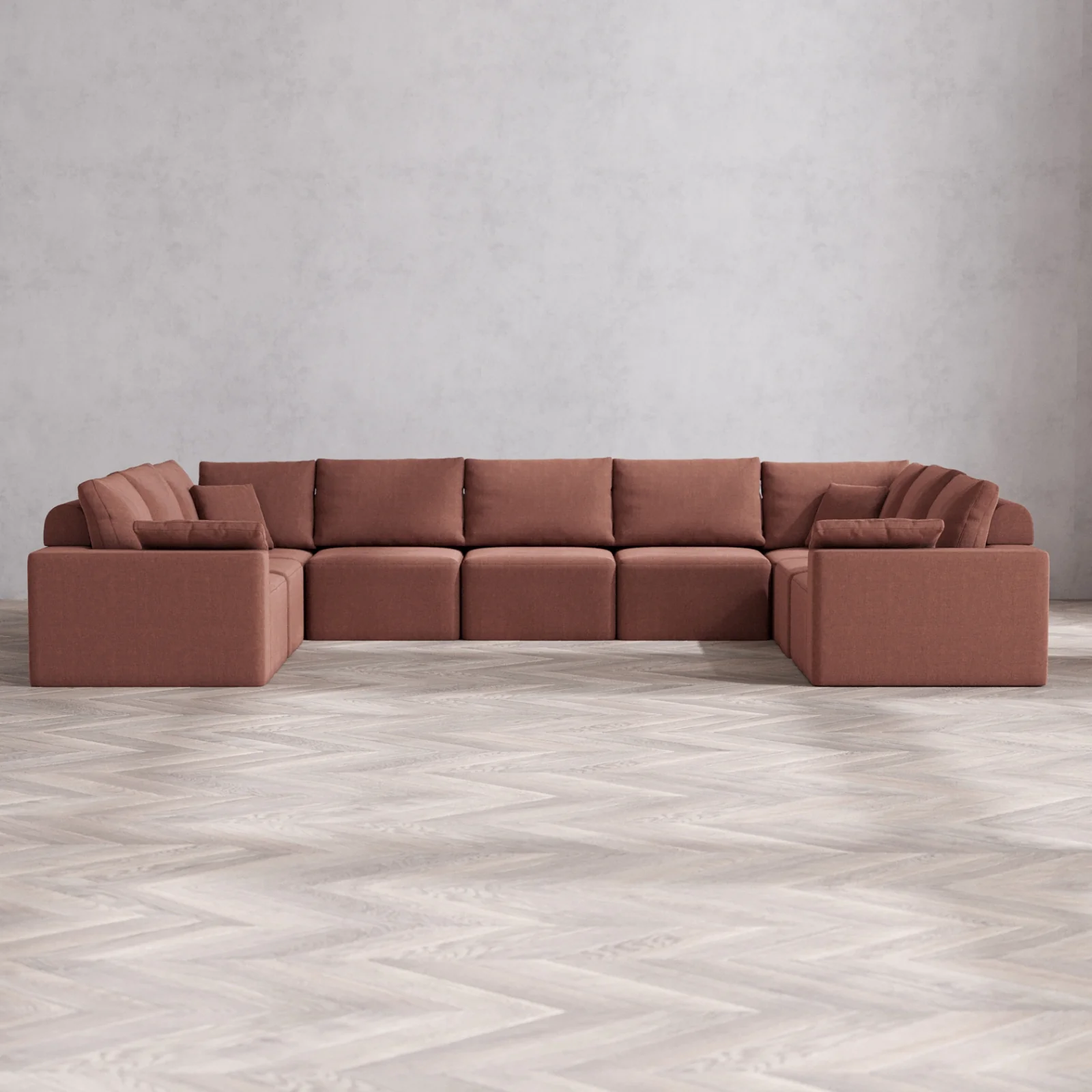 Modular Washable 9-Seater U Sectional Cloud + Bolster Sofa | Heirloom Velvet in Sumac