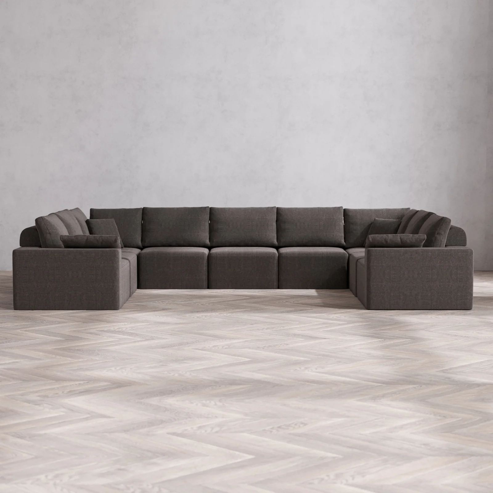 Modular Washable 9-Seater U Sectional Cloud + Bolster Sofa | Heirloom Velvet in Truffle