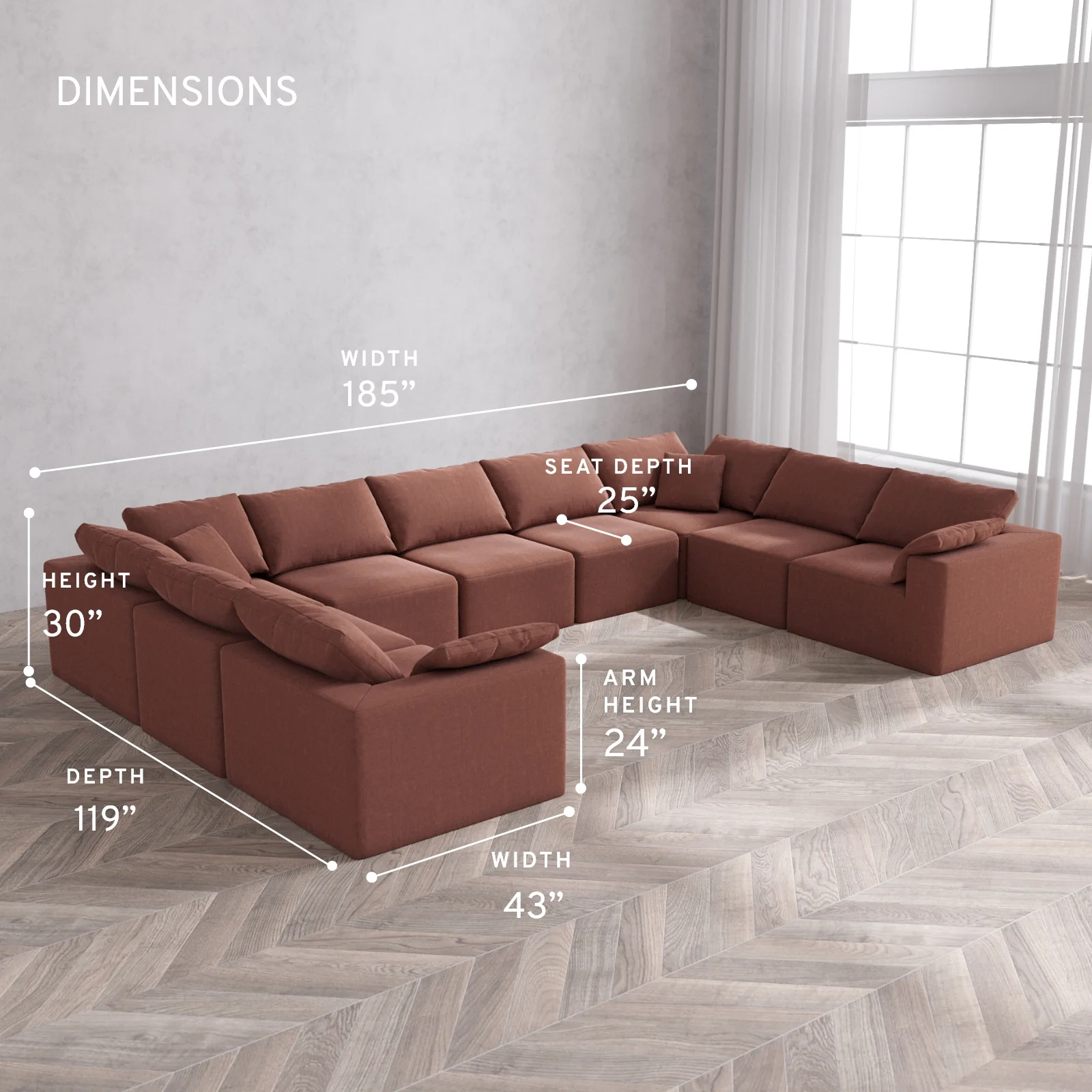 Modular Washable 9-Seater U Sectional Cloud Sofa | Heirloom Velvet in Sumac - Image 5