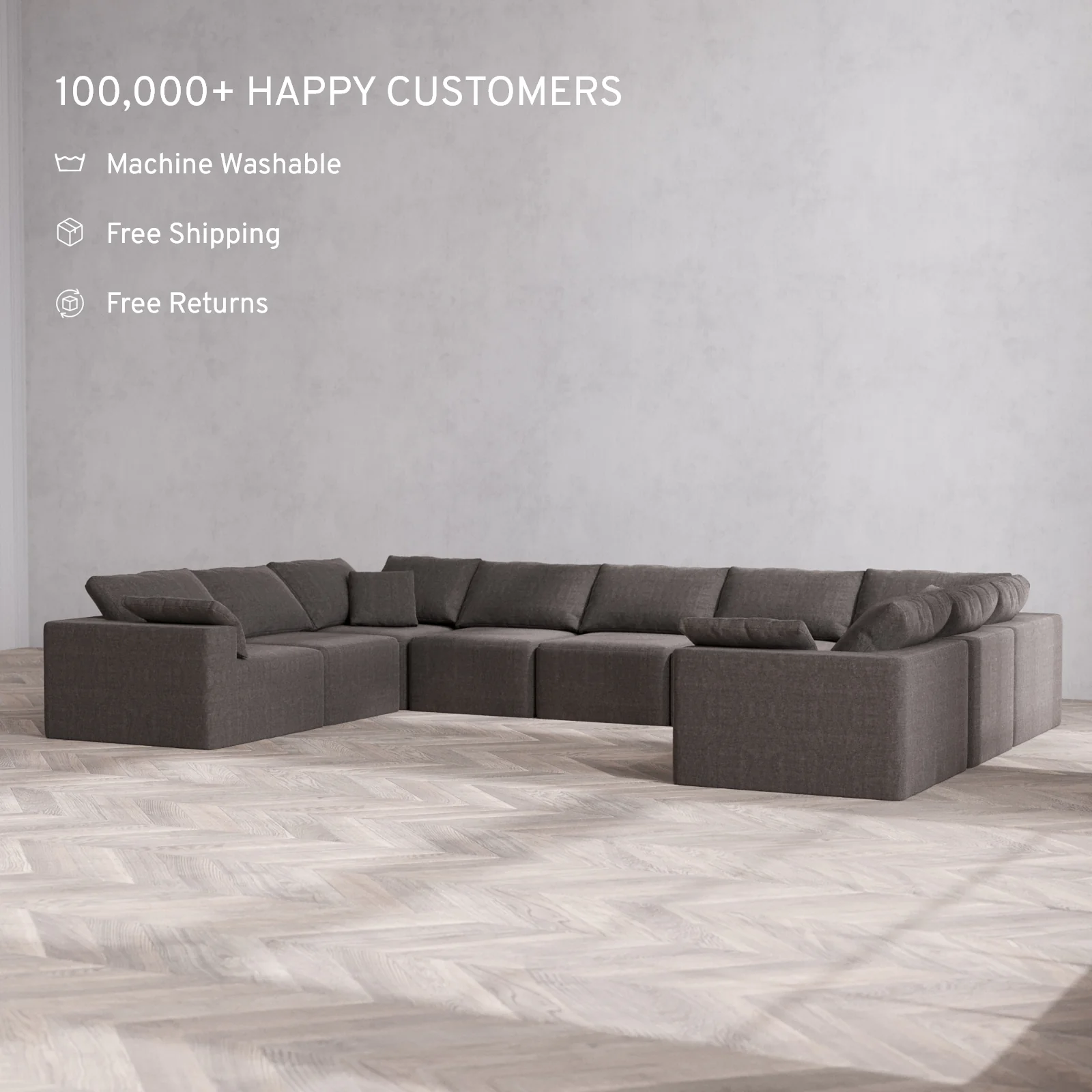 Modular Washable 9-Seater U Sectional Cloud Sofa | Heirloom Velvet in Truffle - Image 2
