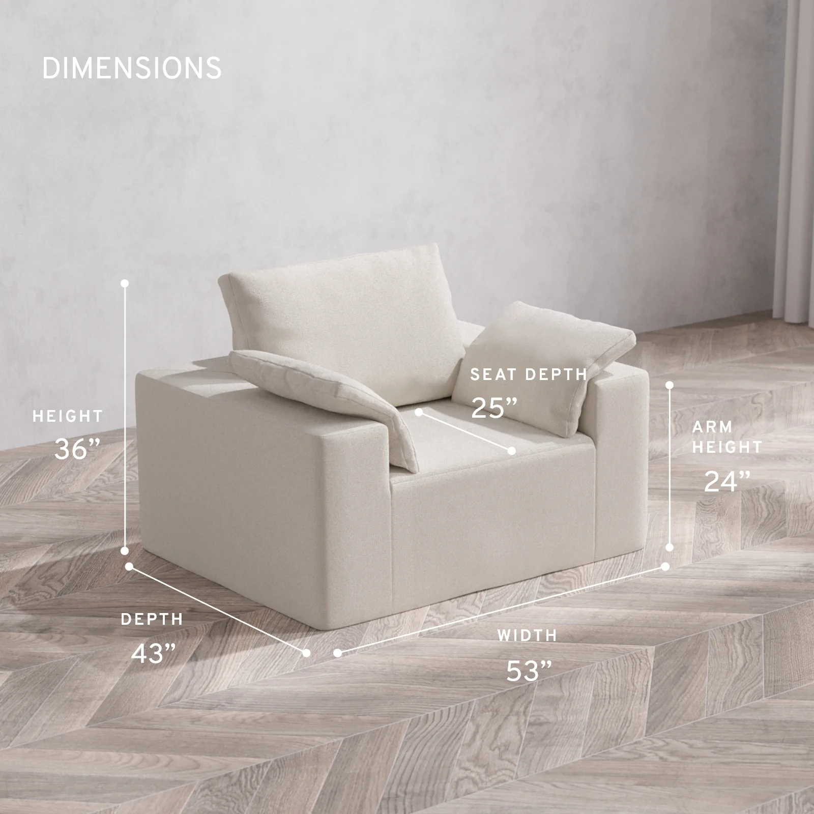 Modular Washable Armchair Cloud + Bolster Sofa | Lux Weave in Pearl - Image 5