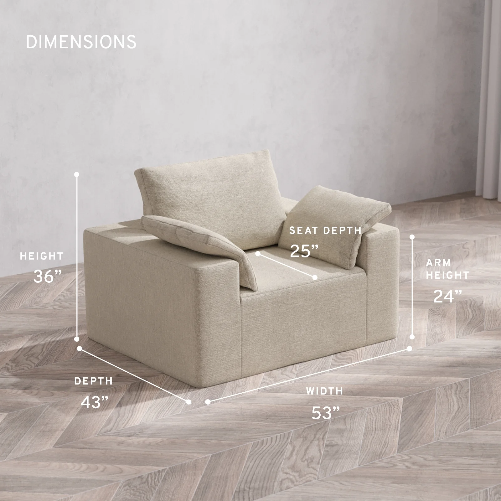 Modular Washable Armchair Cloud + Bolster Sofa | Plush Twill in Sandstone - Image 5