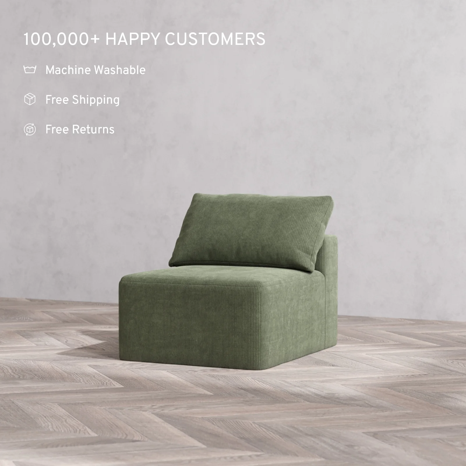 Modular Washable Armless Chair Cloud Sofa | Luxe Corduroy in Juniper - Image 2