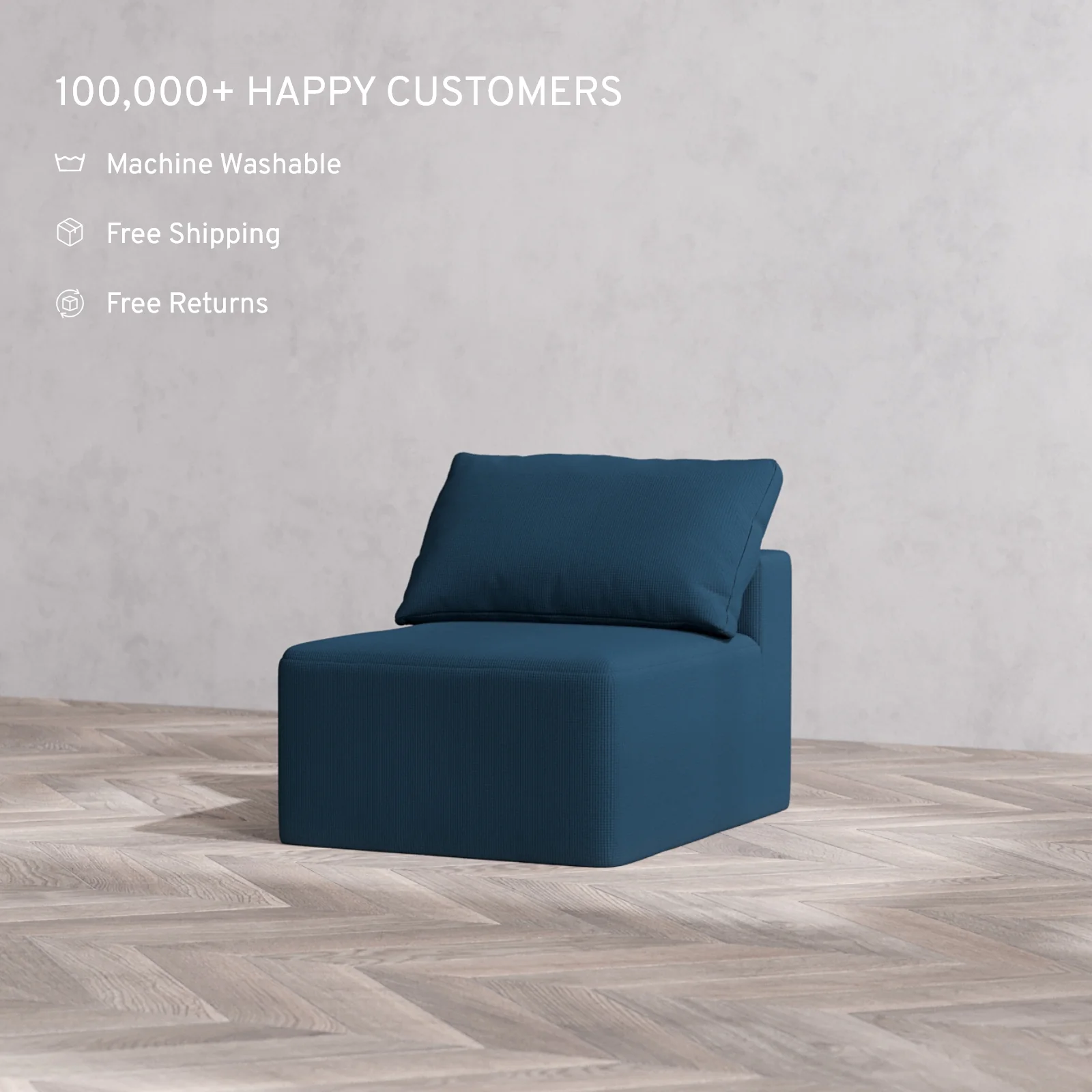 Modular Washable Armless Chair Cloud Sofa | Arden Weave in Lazuli - Image 2