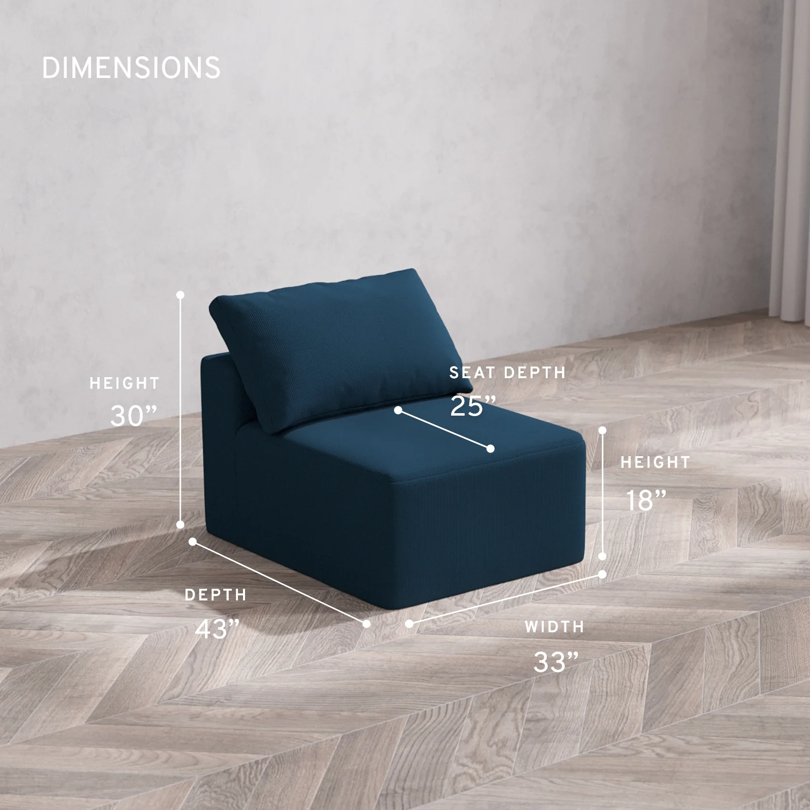 Modular Washable Armless Chair Cloud Sofa | Arden Weave in Lazuli - Image 5