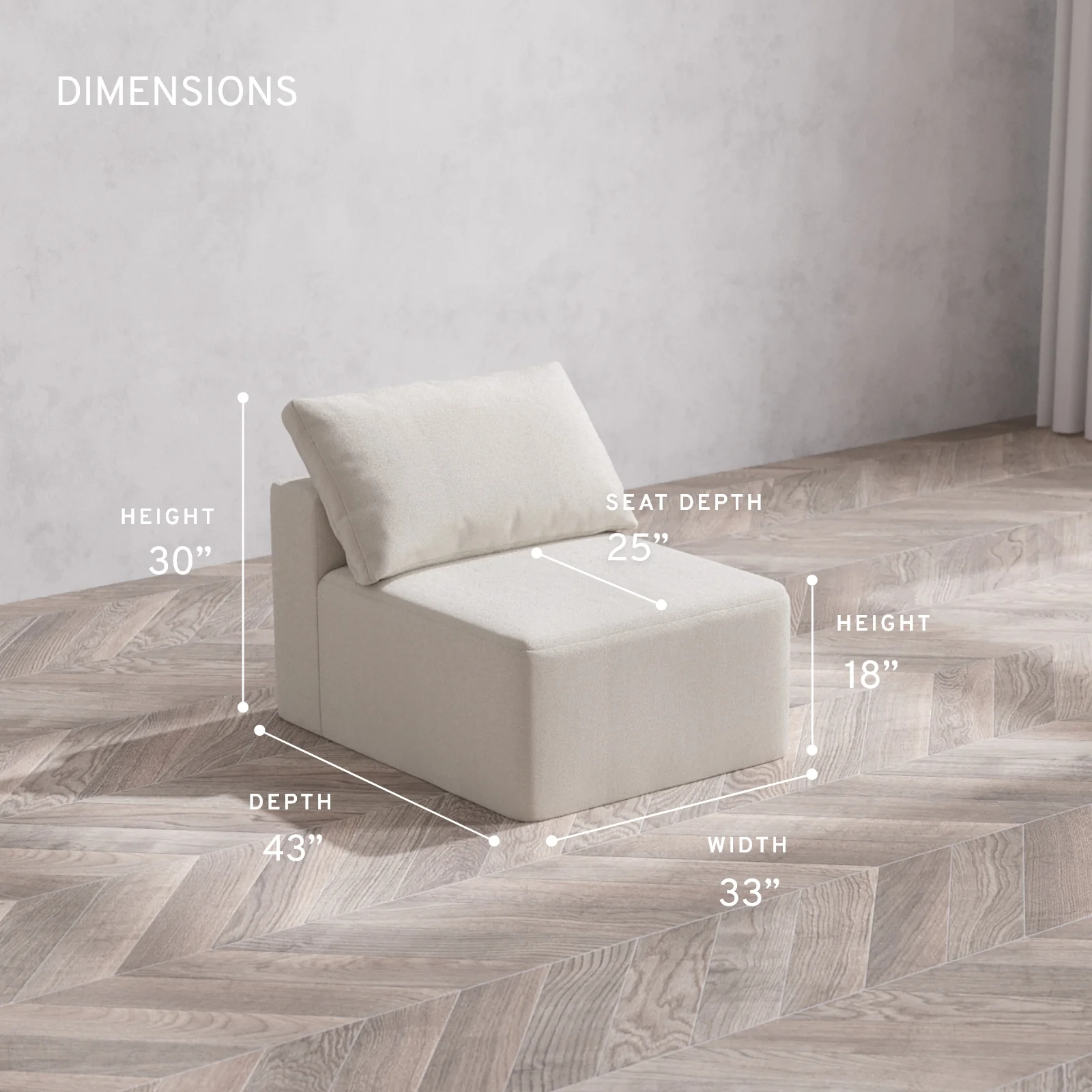 Modular Washable Armless Chair Cloud Sofa | Lux Weave in Pearl - Image 5