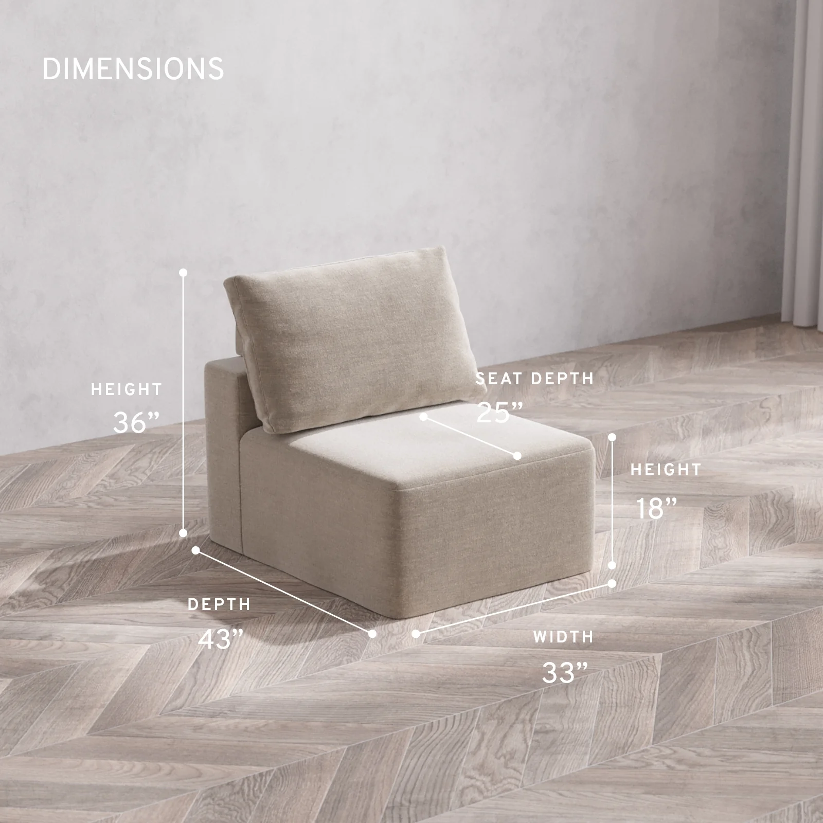 Modular Washable Armless Chair Cloud + Bolster Sofa | Satin Velvet in Caraway - Image 5