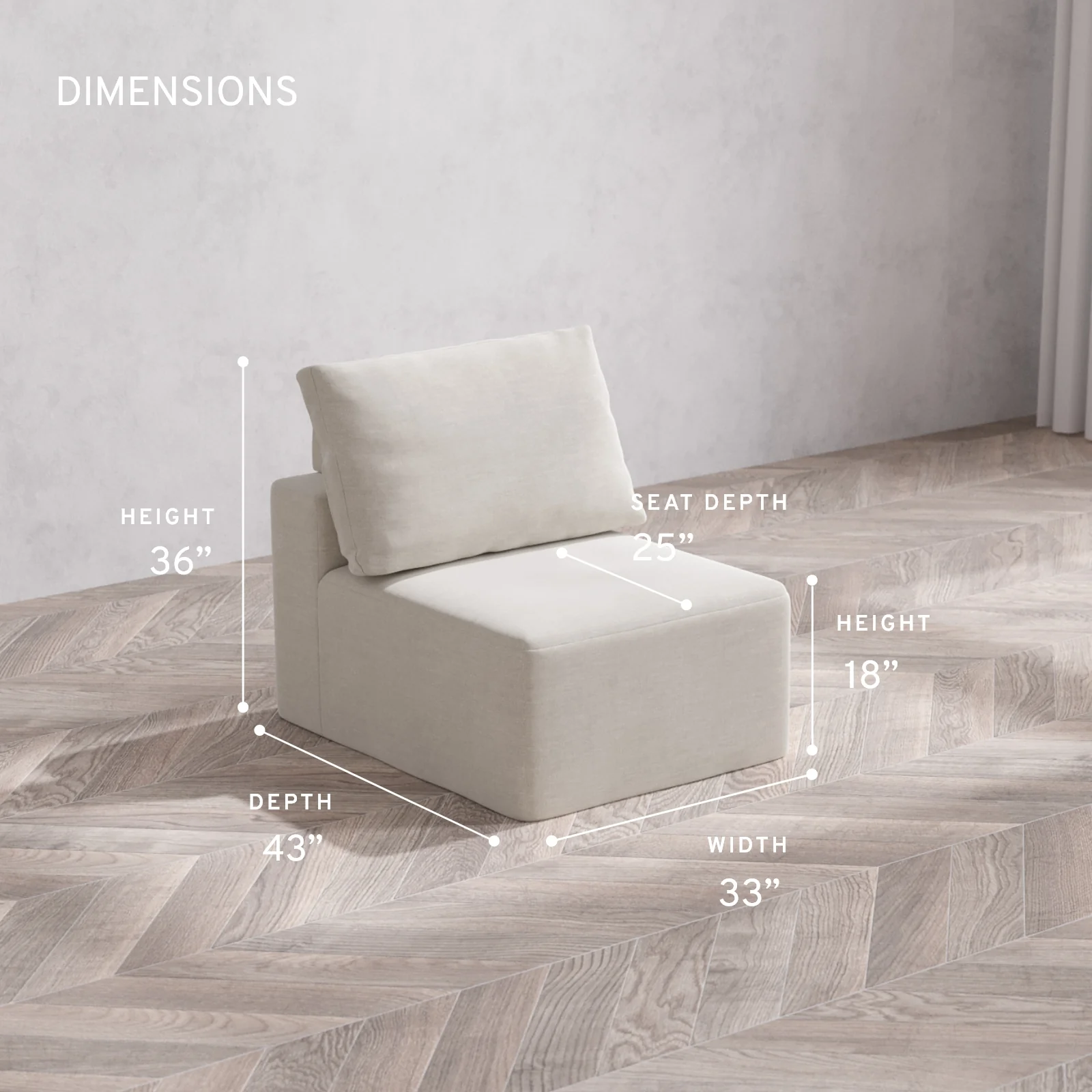 Modular Washable Armless Chair Cloud + Bolster Sofa | Satin Velvet in Cashew - Image 5