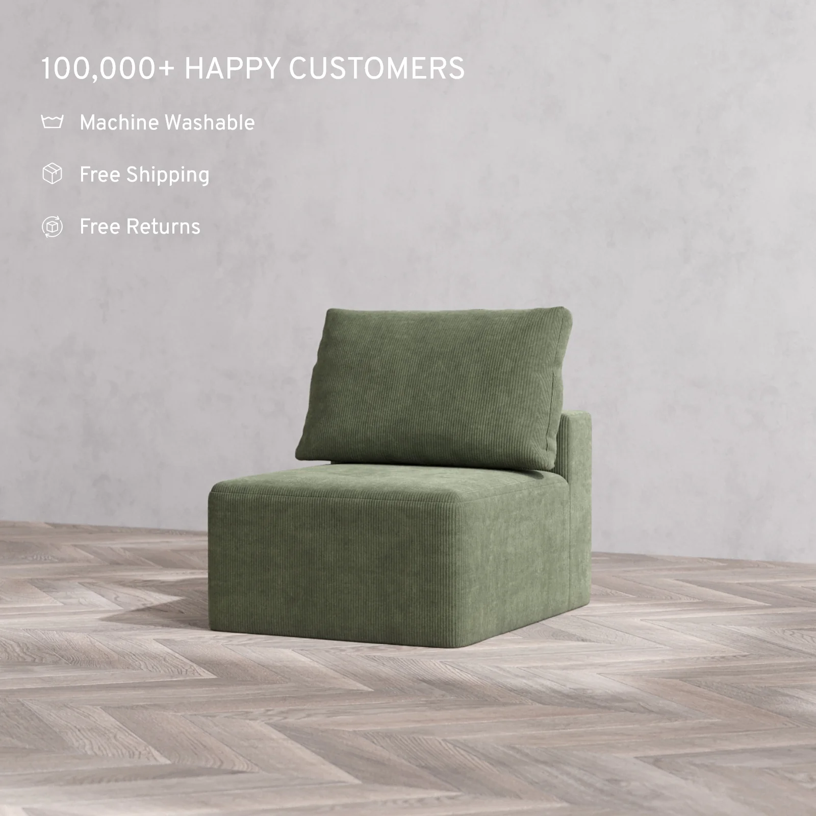 Modular Washable Armless Chair Cloud + Bolster Sofa | Luxe Corduroy in Juniper - Image 2