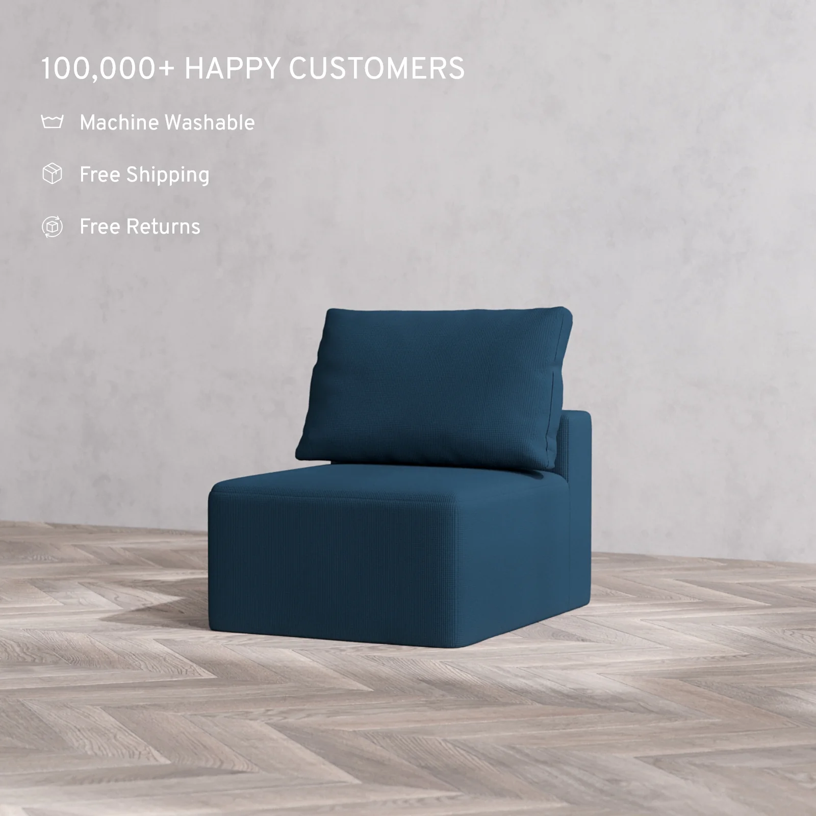 Modular Washable Armless Chair Cloud + Bolster Sofa | Arden Weave in Lazuli - Image 2