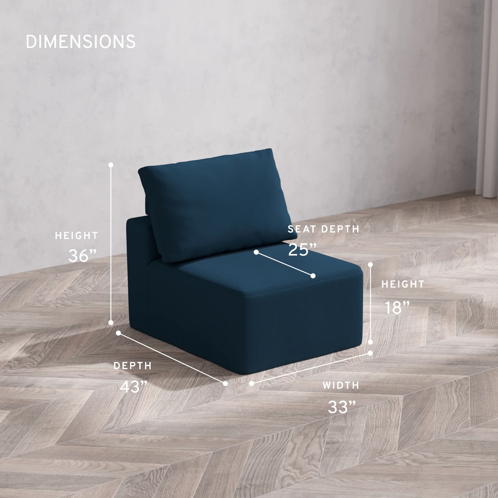 Modular Washable Armless Chair Cloud + Bolster Sofa | Arden Weave in Lazuli - Image 5