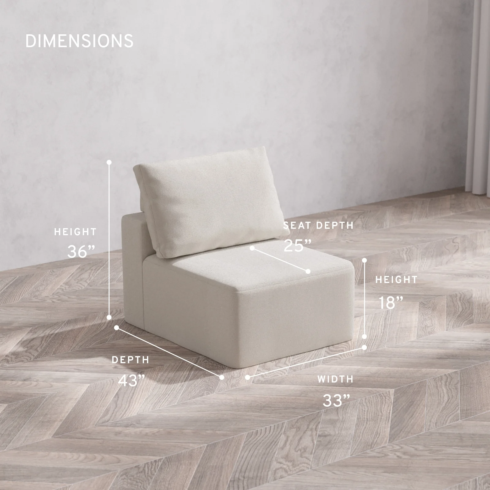 Modular Washable Armless Chair Cloud + Bolster Sofa | Lux Weave in Pearl - Image 5