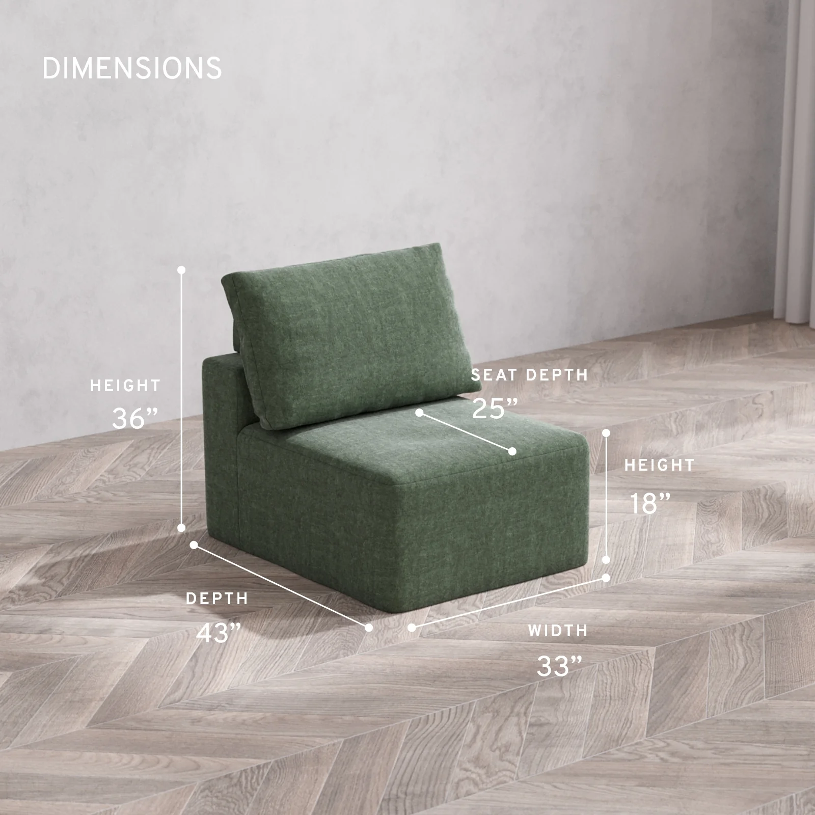 Modular Washable Armless Chair Cloud + Bolster Sofa | Heirloom Velvet in Sage - Image 5