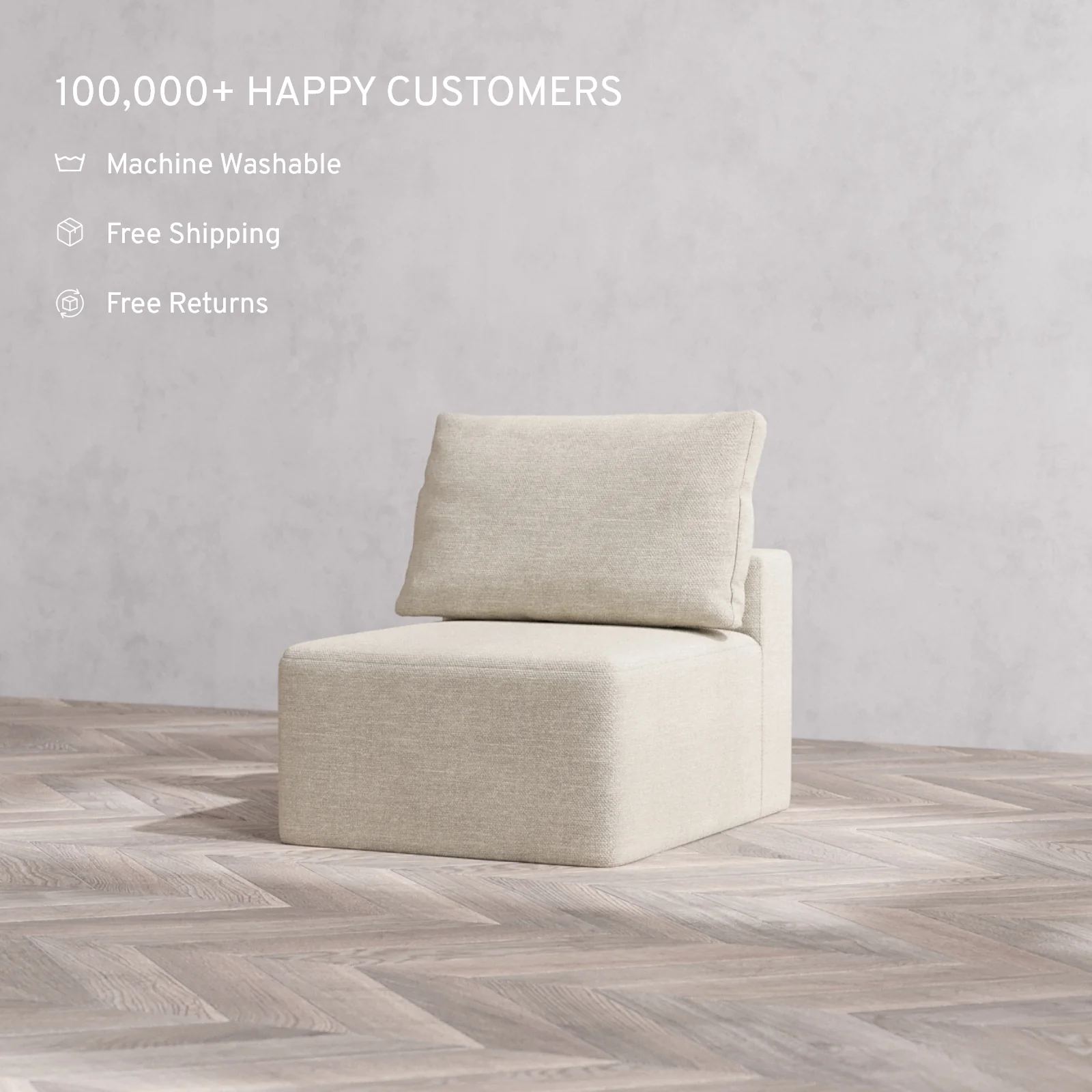 Modular Washable Armless Chair Cloud + Bolster Sofa | Plush Twill in Sandstone - Image 2