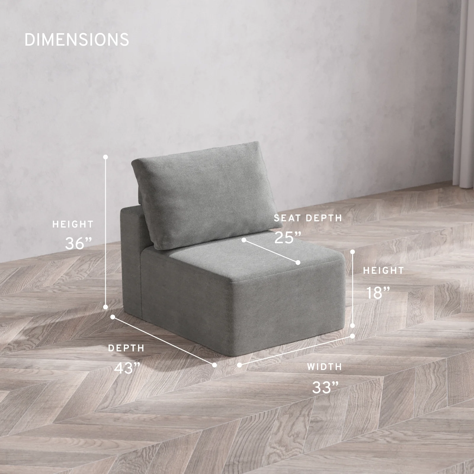 Modular Washable Armless Chair Cloud + Bolster Sofa | Lux Weave in Slate - Image 5