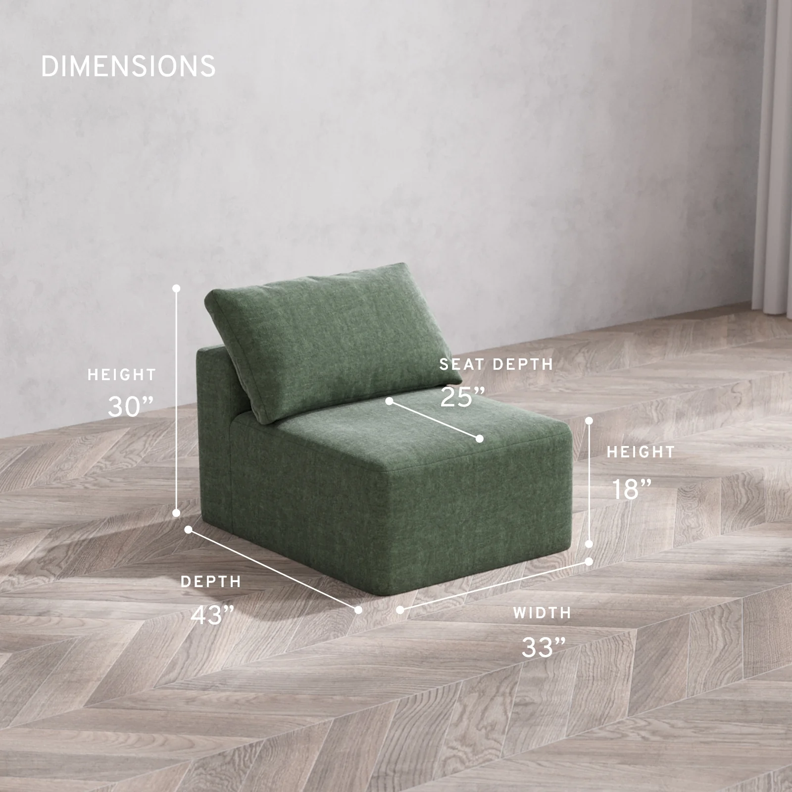 Modular Washable Armless Chair Cloud Sofa | Heirloom Velvet in Sage - Image 5