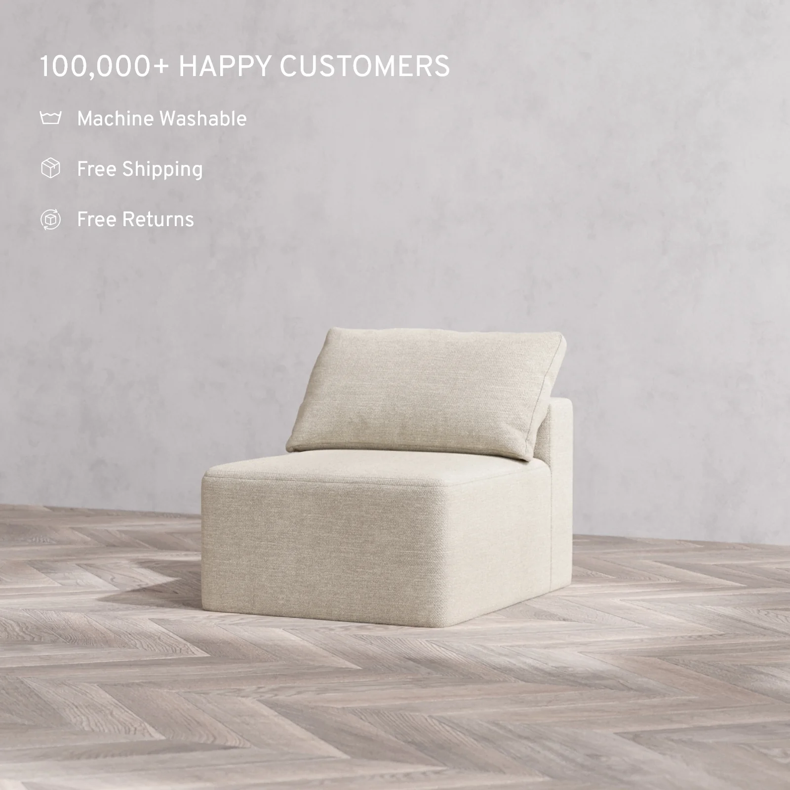 Modular Washable Armless Chair Cloud Sofa | Plush Twill in Sandstone - Image 2