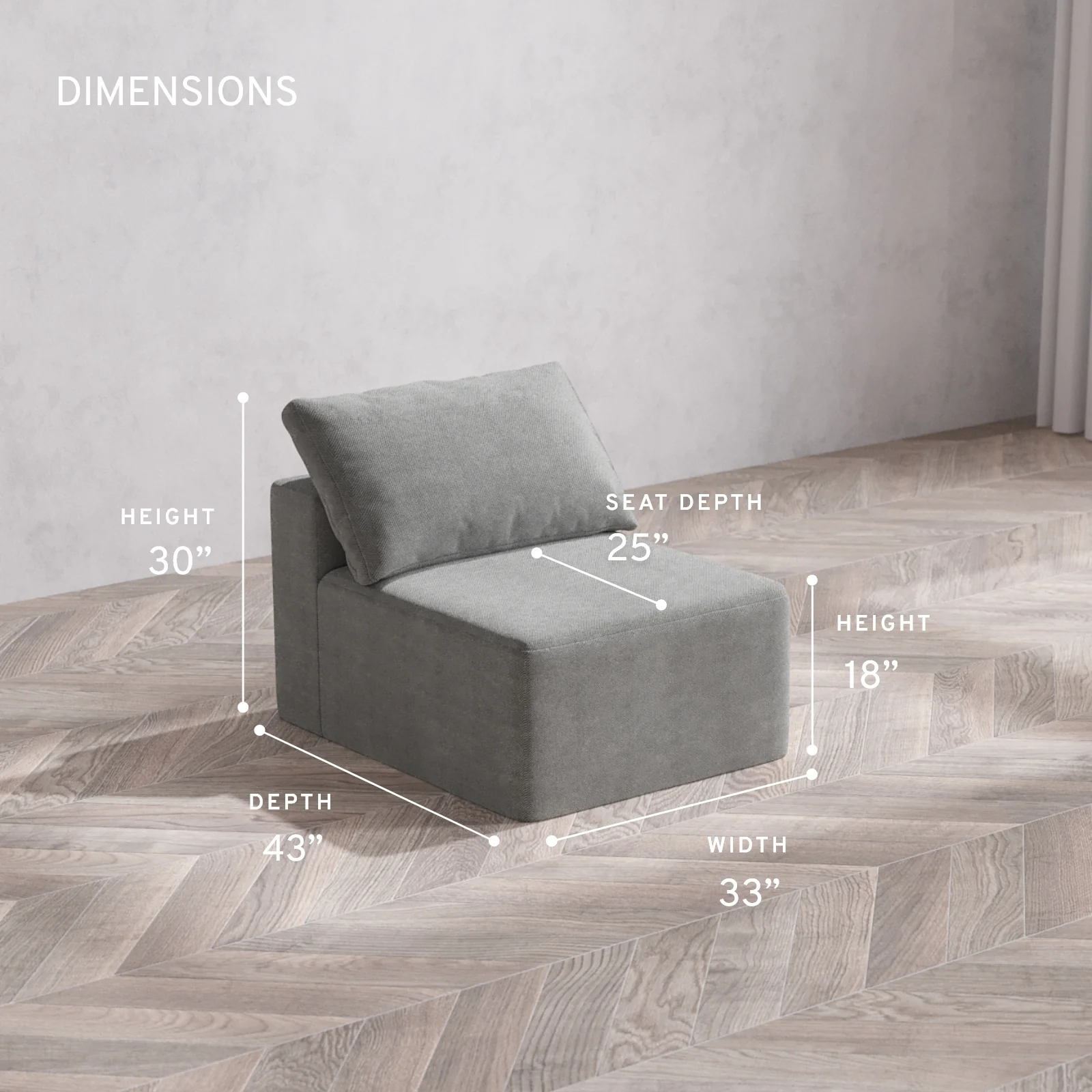 Modular Washable Armless Chair Cloud Sofa | Lux Weave in Slate - Image 5