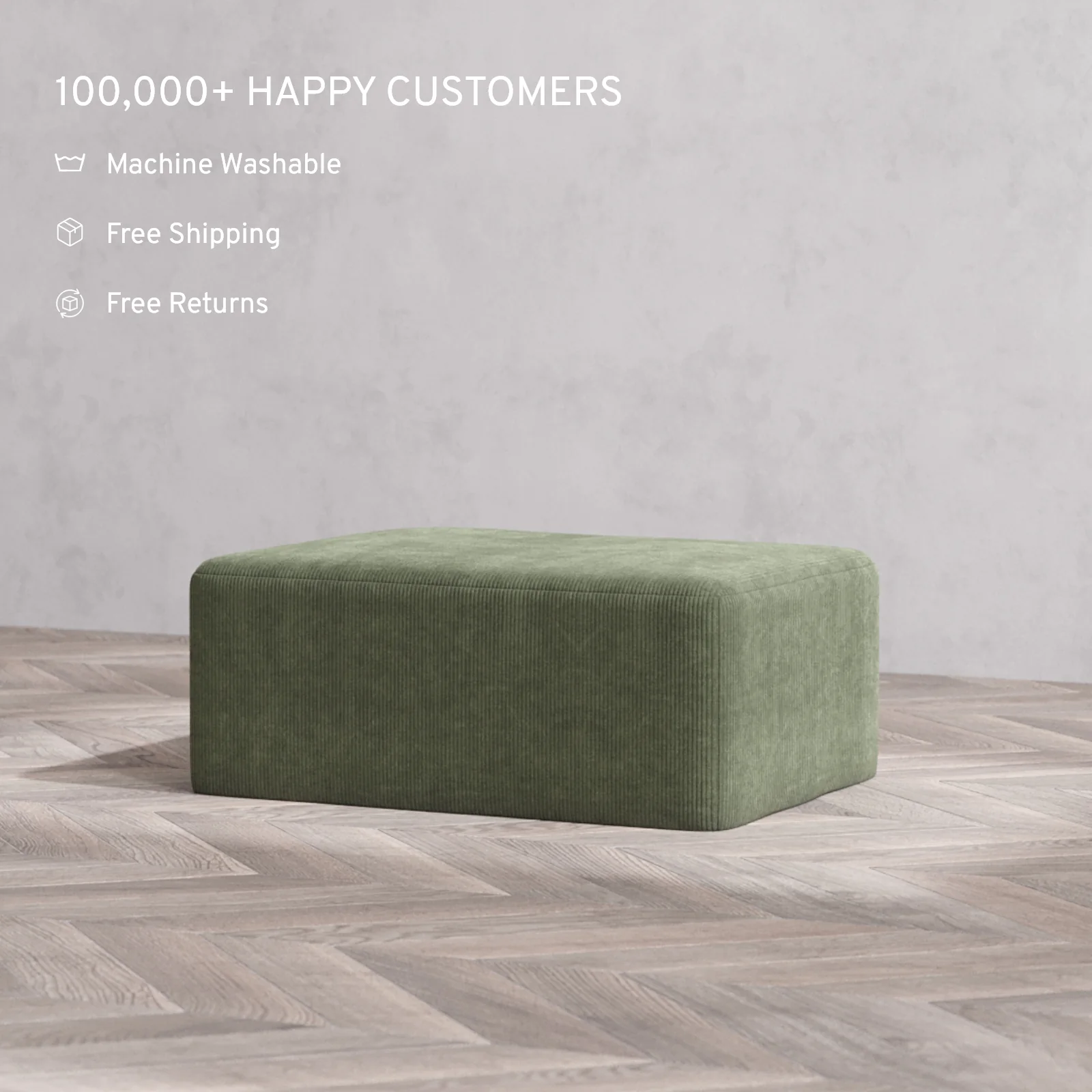 Modular Washable Chaise Ottoman | Luxe Corduroy in Juniper - Image 2