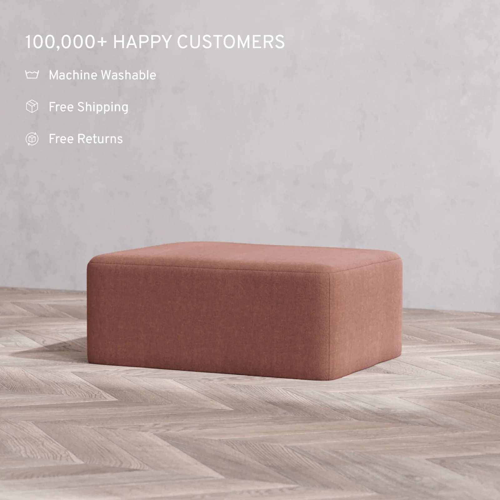 Modular Washable Chaise Ottoman | Heirloom Velvet in Sumac - Image 2
