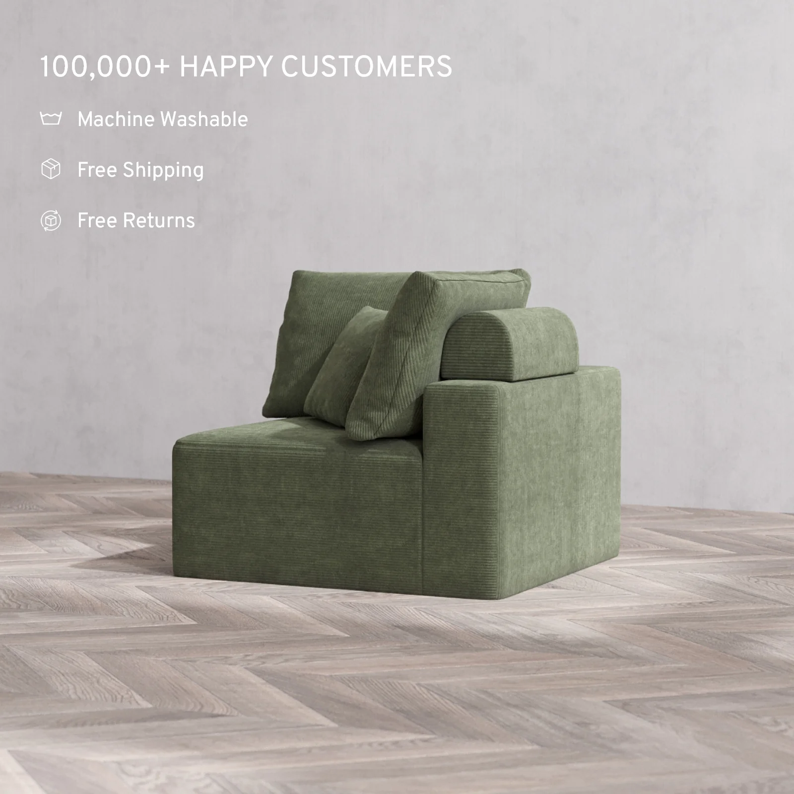 Modular Washable Corner Chair Cloud + Bolster Sofa | Luxe Corduroy in Juniper - Image 2