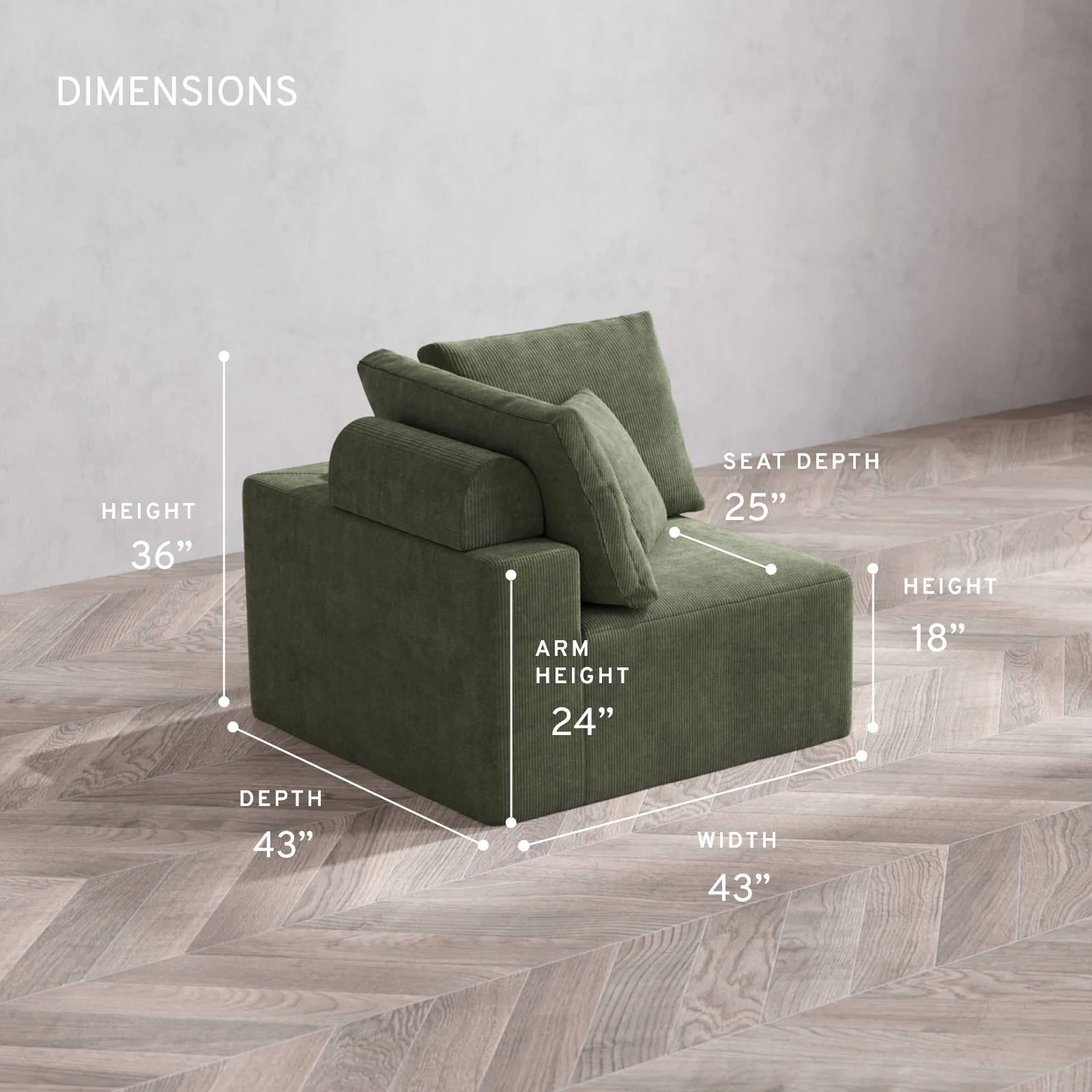 Modular Washable Corner Chair Cloud + Bolster Sofa | Luxe Corduroy in Juniper - Image 5
