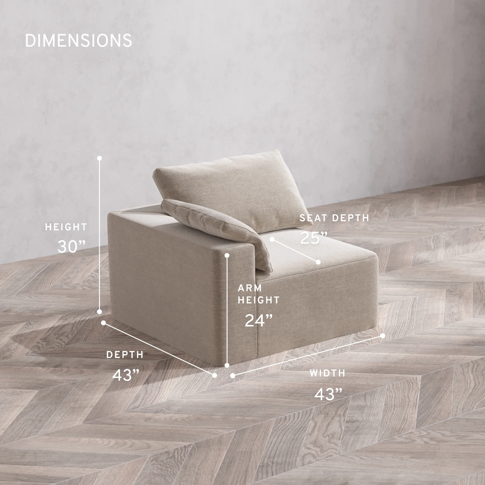 Modular Washable End Chair Cloud Sofa | Left-Facing Arm | Satin Velvet in Caraway - Image 5