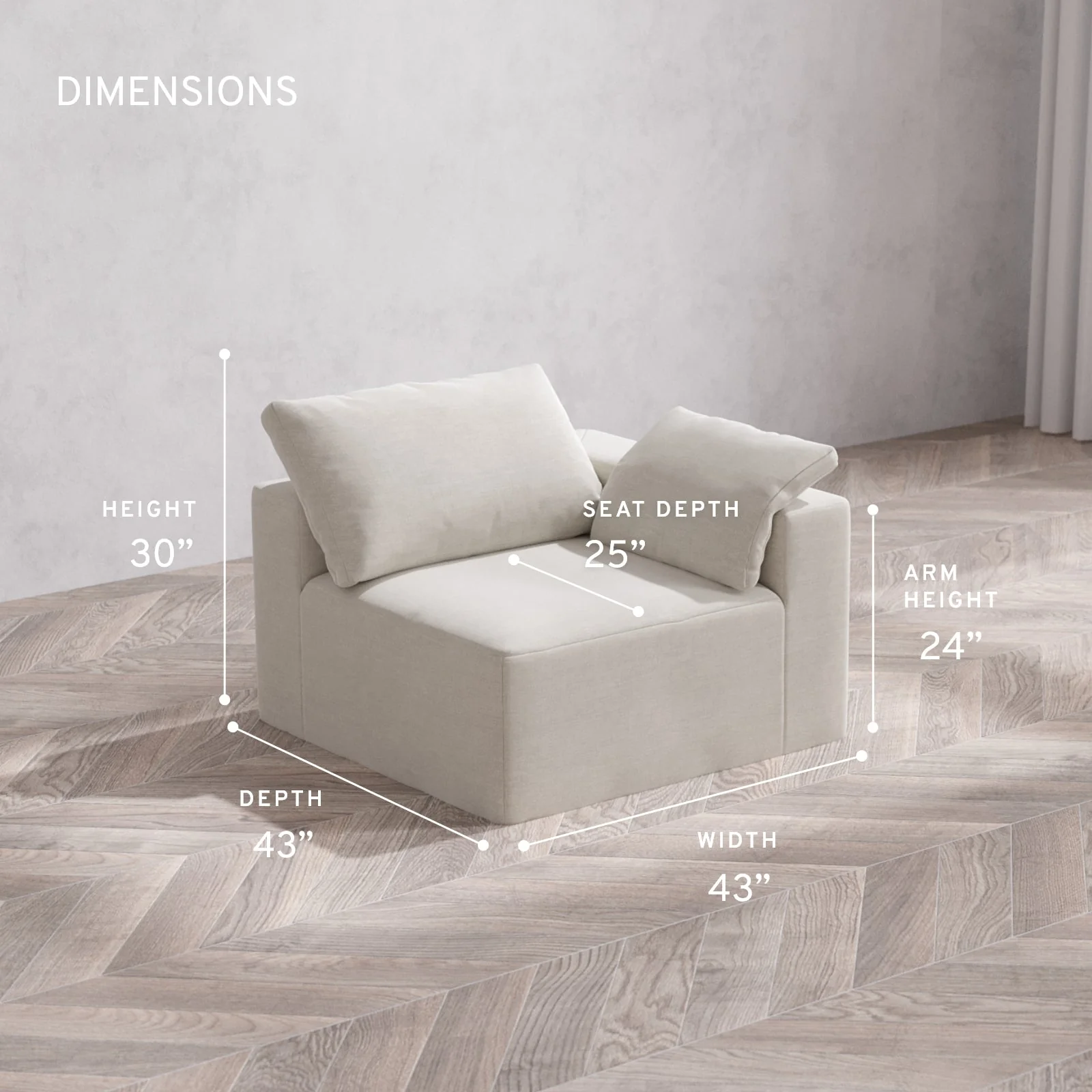 Modular Washable End Chair Cloud Sofa | Right-Facing Arm | Satin Velvet in Cashew - Image 5